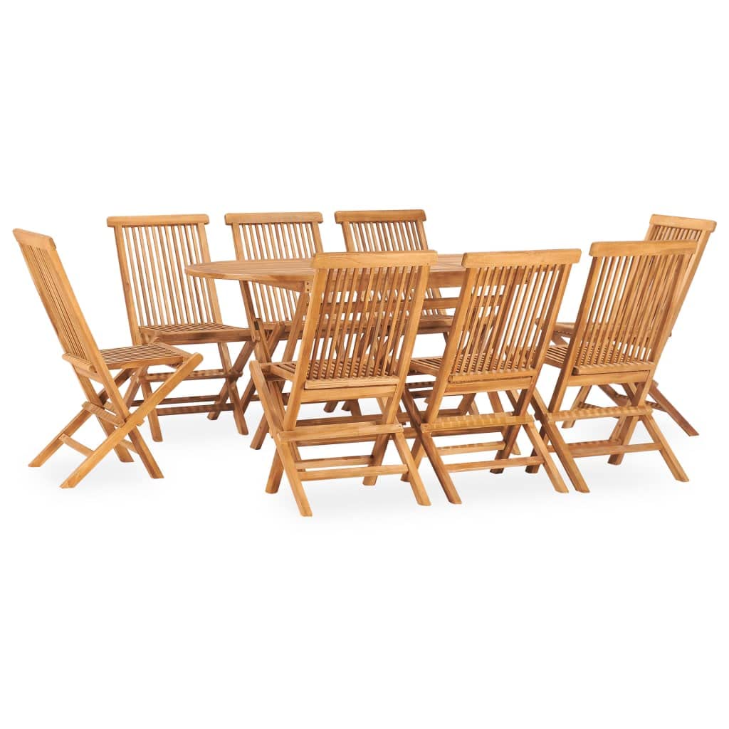 vidaXL Solid Teak Wood 9-Piece Folding Patio Dining Set - Outdoor Garden Table & Chairs for Balcony, Terrace - Durable Foldable Wooden Furniture for Entertaining & Al Fresco Dining