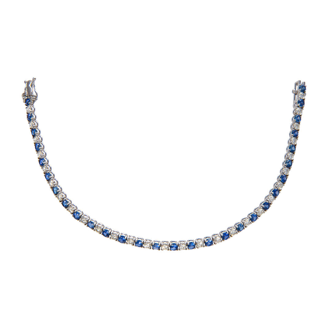 3.90ctw Genuine Sapphire & 2.55ctw Diamond Tennis Bracelet in 14K White Gold | Elegant Jewelry for Weddings, Anniversaries & Special Occasions