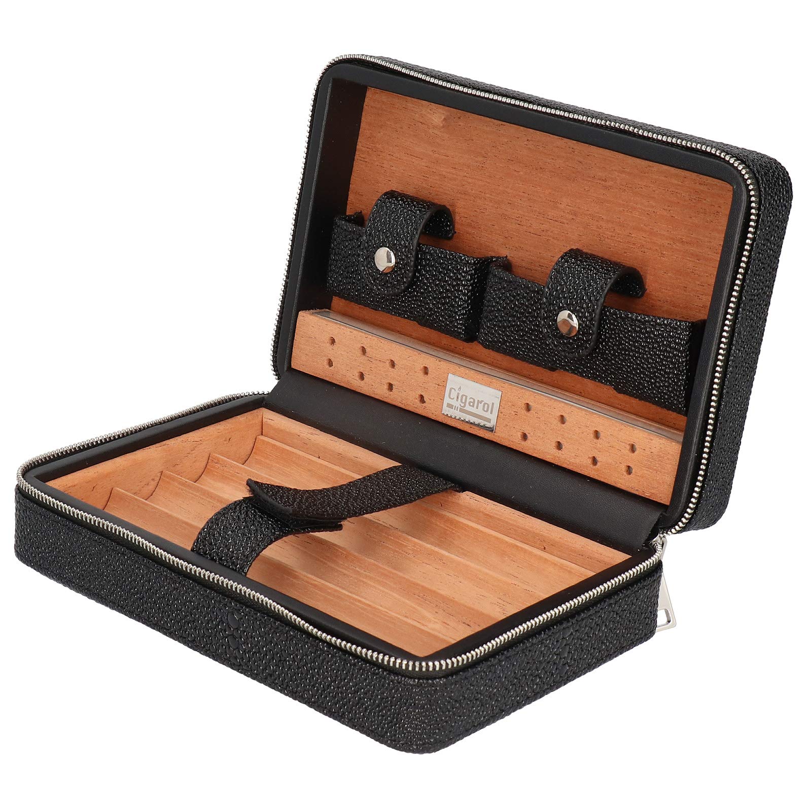 Premium Cigar Box - Portable Travel Humidor for Outdoor & Home Use - Durable Black Pearl Fish Skin Leather Case - Ideal for Cigars Storage & Gifts