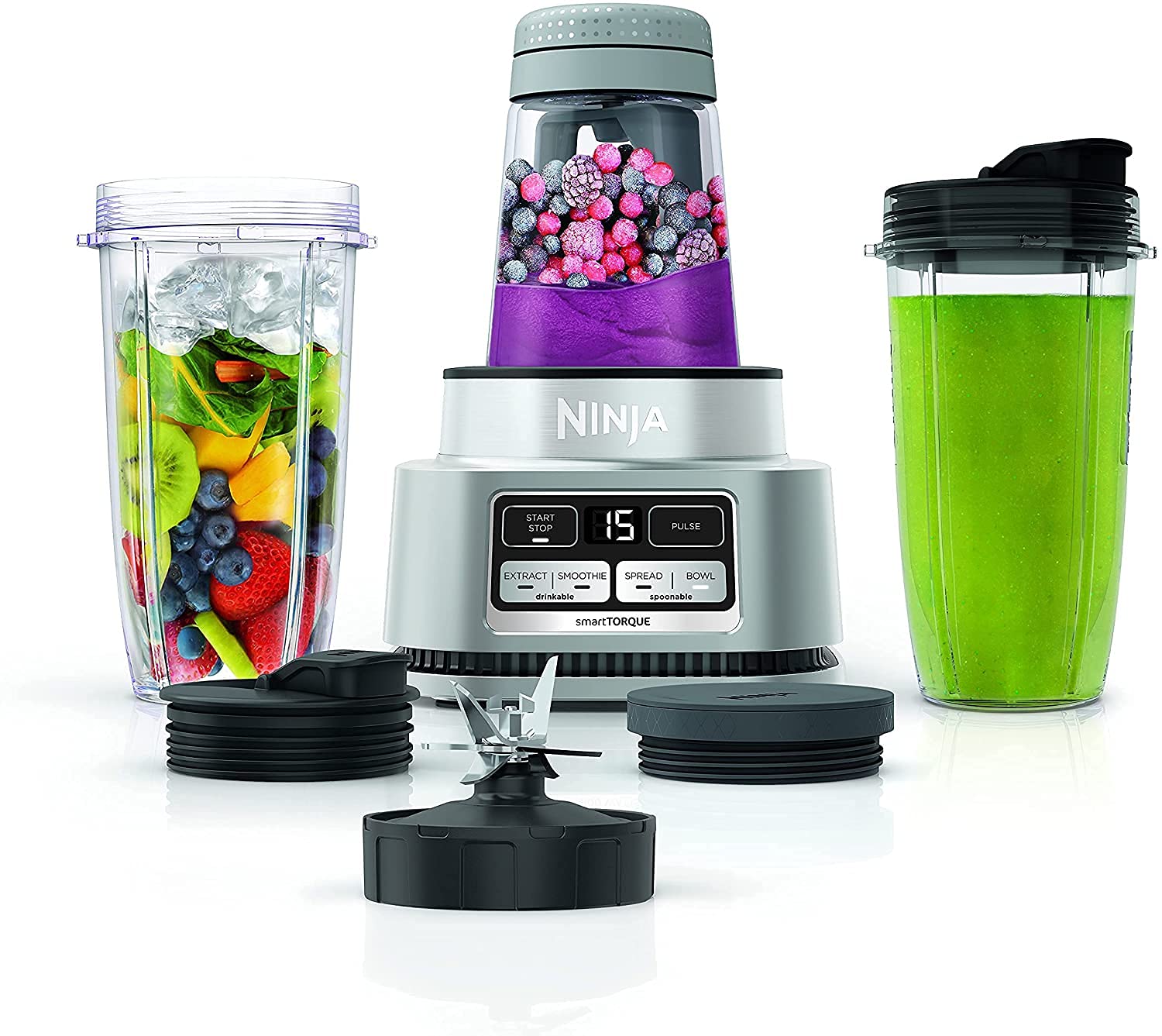 Ninja Foodi SS100 Stainless Steel Smoothie Blender, Nutrient Extractor & Bowl Maker with 24-Oz Cup, To-Go Lids & Hybrid Blades - Perfect for Smoothies, Juicing & Meal Prep at Home or On-The-Go