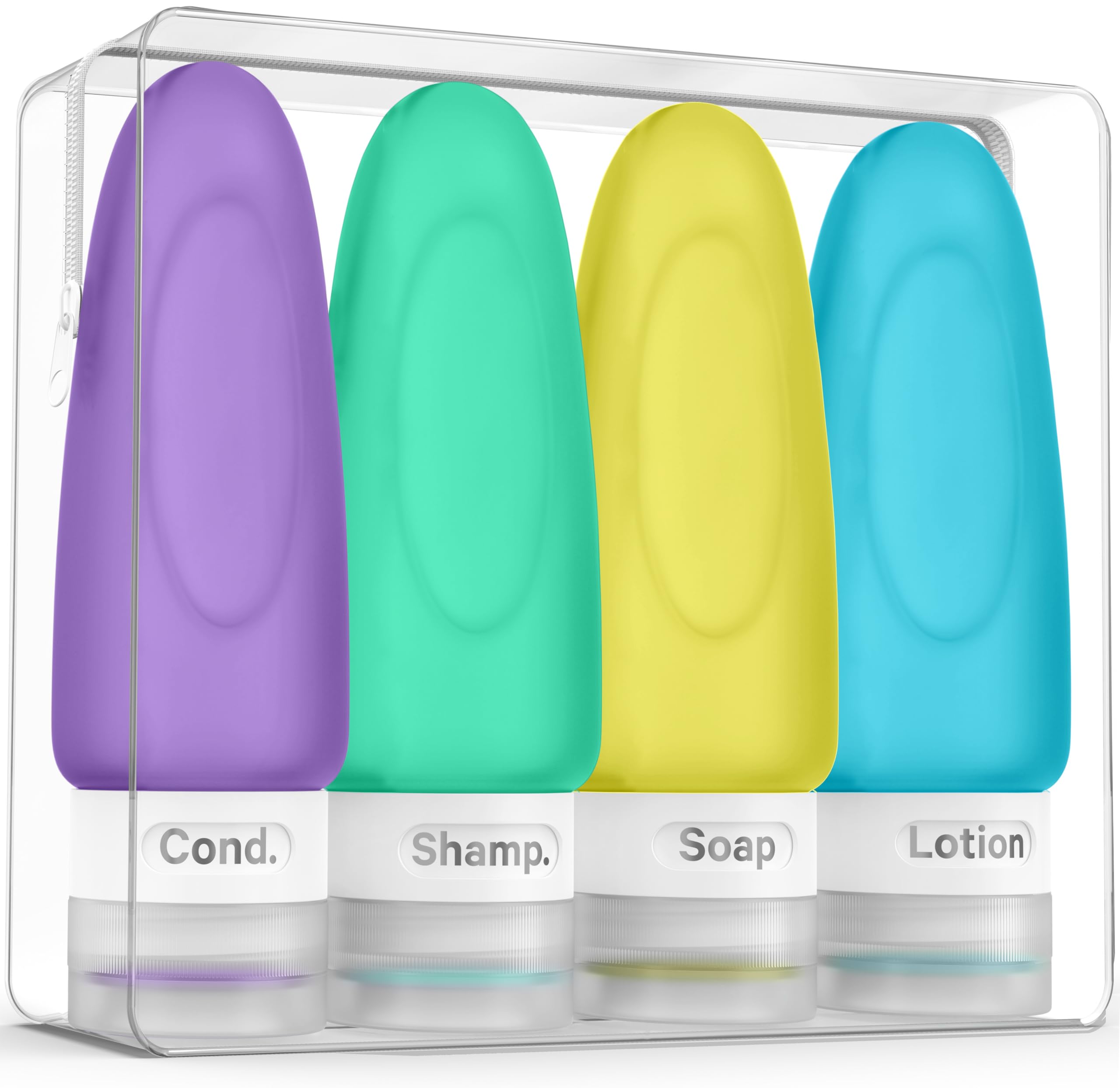 Dot&Dot Leak Proof Travel Bottles 4-Pack - 3oz Silicone Toiletry Containers for Shampoo, Conditioner & Liquids - TSA Approved Quart Bag - Perfect for Air Travel, Gym & Camping Essentials