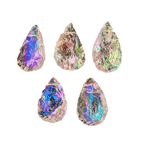 OdrillionGems Raw Angel Aura Quartz Gemstones - Rough Pear Shape Top Drilled Crystals for DIY Jewelry Making, Wire Wrapping, Reiki, Chakra Healing, Meditation, and Home Decor (Pack of 5)