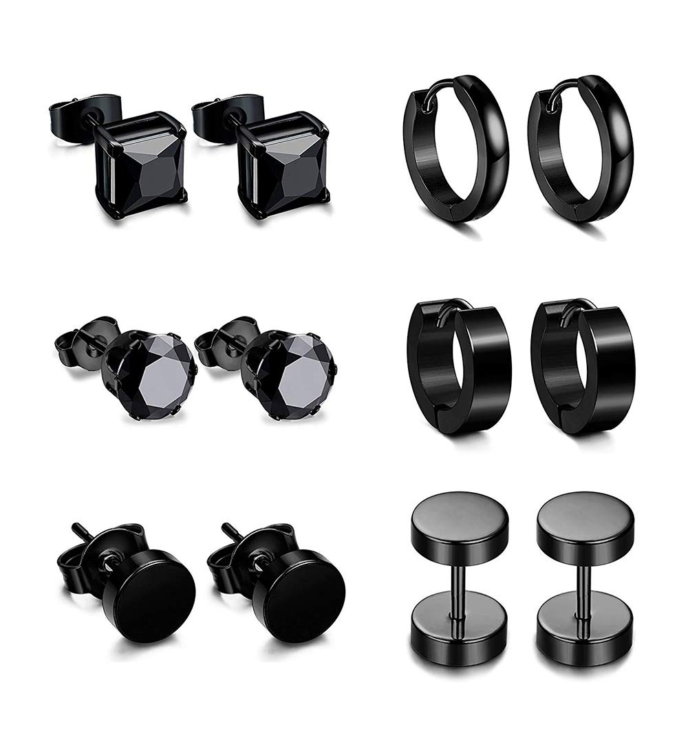YZstyle 6 Pairs Stainless Steel Stud & Hoop Earrings Set for Men & Women - Durable Huggie Earrings for Cartilage, Helix & Lobe Piercings | Perfect for Everyday Wear, Parties & Gifts