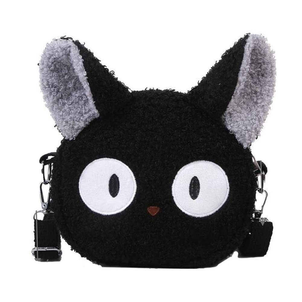 GANYGLE Sherpa Fleece Shoulder Bag for Women - Kawaii Plush Cartoon Bag (Black) for Casual Outings