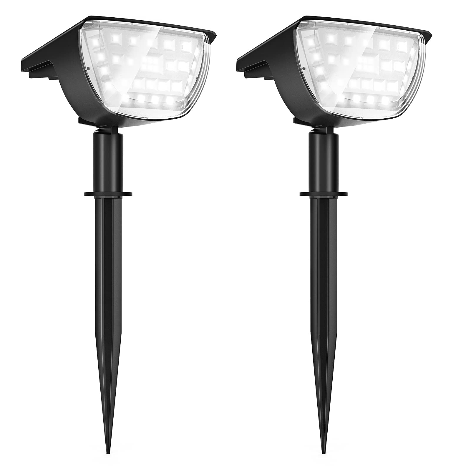 Jior Solar Landscape Spot Lights Outdoor - 32 LED IP65 Waterproof Solar Powered Wall Lights - 2-in-1 Adjustable Wireless Garden Lights for Yard, Driveway, Walkway, Pool & Patio - Cold White (2 Pack) - Perfect for Pathway Illumination & Backyard Decor
