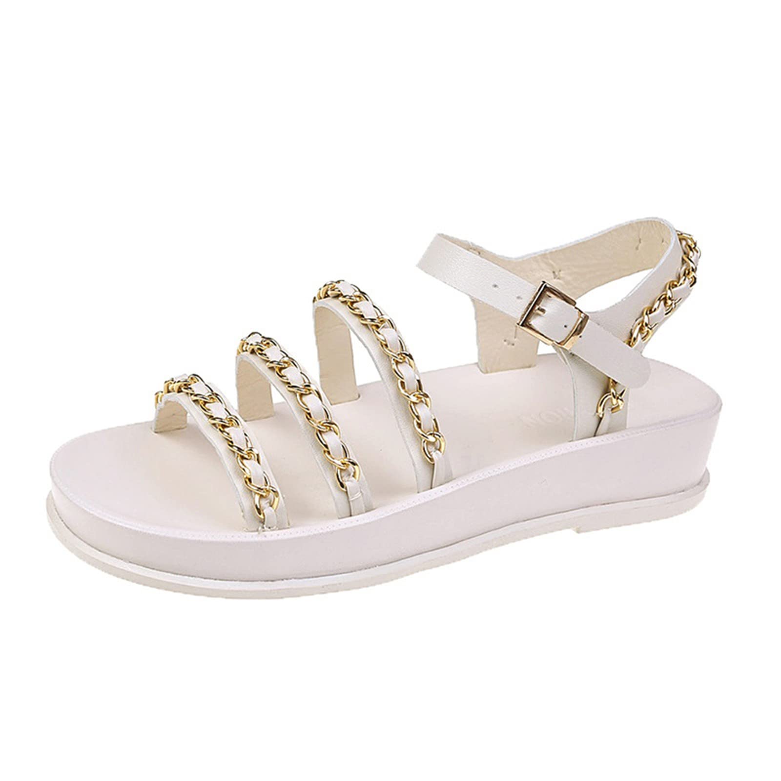 Women's Summer Sandals - Fashionable Chain Flat Sandals for Spring & Summer | Casual Open Toe Beach Shoes for Women | Perfect for Vacation, Walking & Outdoor Activities
