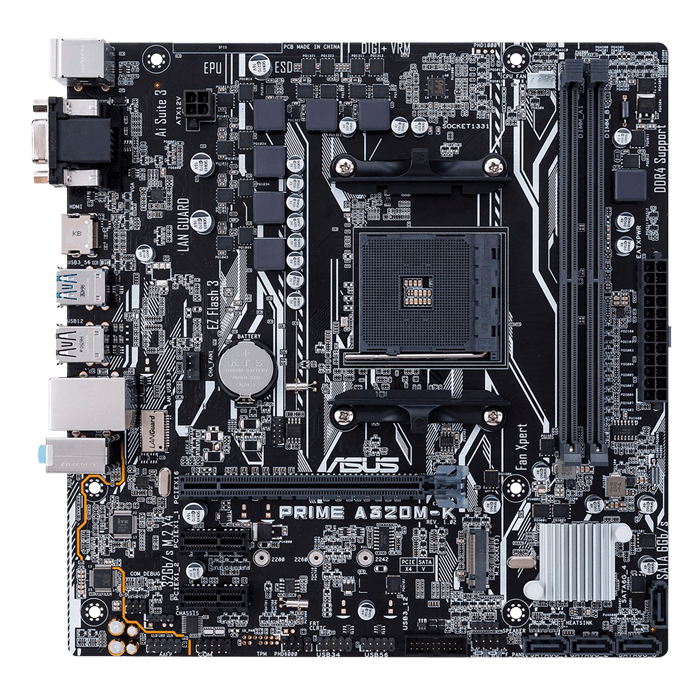 ASUS PRIME A320M-K AMD AM4 Micro ATX Motherboard - DDR4, M.2, USB 3.1 - Perfect for Gaming PC Builds & Home Office Workstations