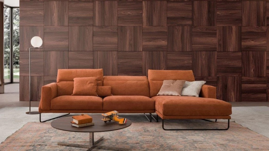 Alpa Salotti Azzuro Genuine Leather Sofa with Chaise Lounge - Modern Sectional Couch for Living Room, Lounge & Entertainment Spaces