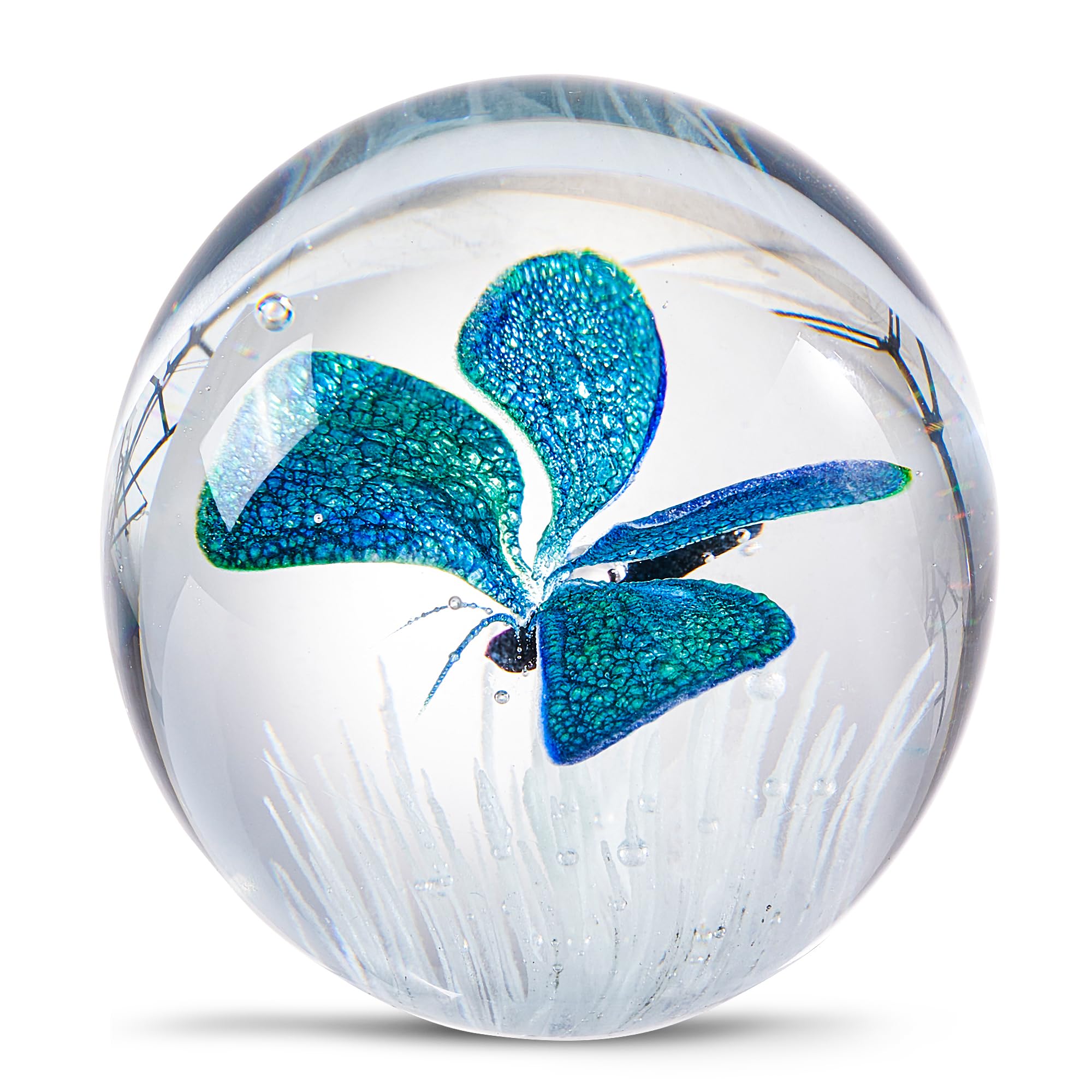EUSTUMA Hand Blown Glass Butterfly Paperweight - Elegant Office Desk Accessory & Home Decor Collectible Gift for Butterfly Lovers | Perfect for Work Desks, Bookshelves & Display Cabinets