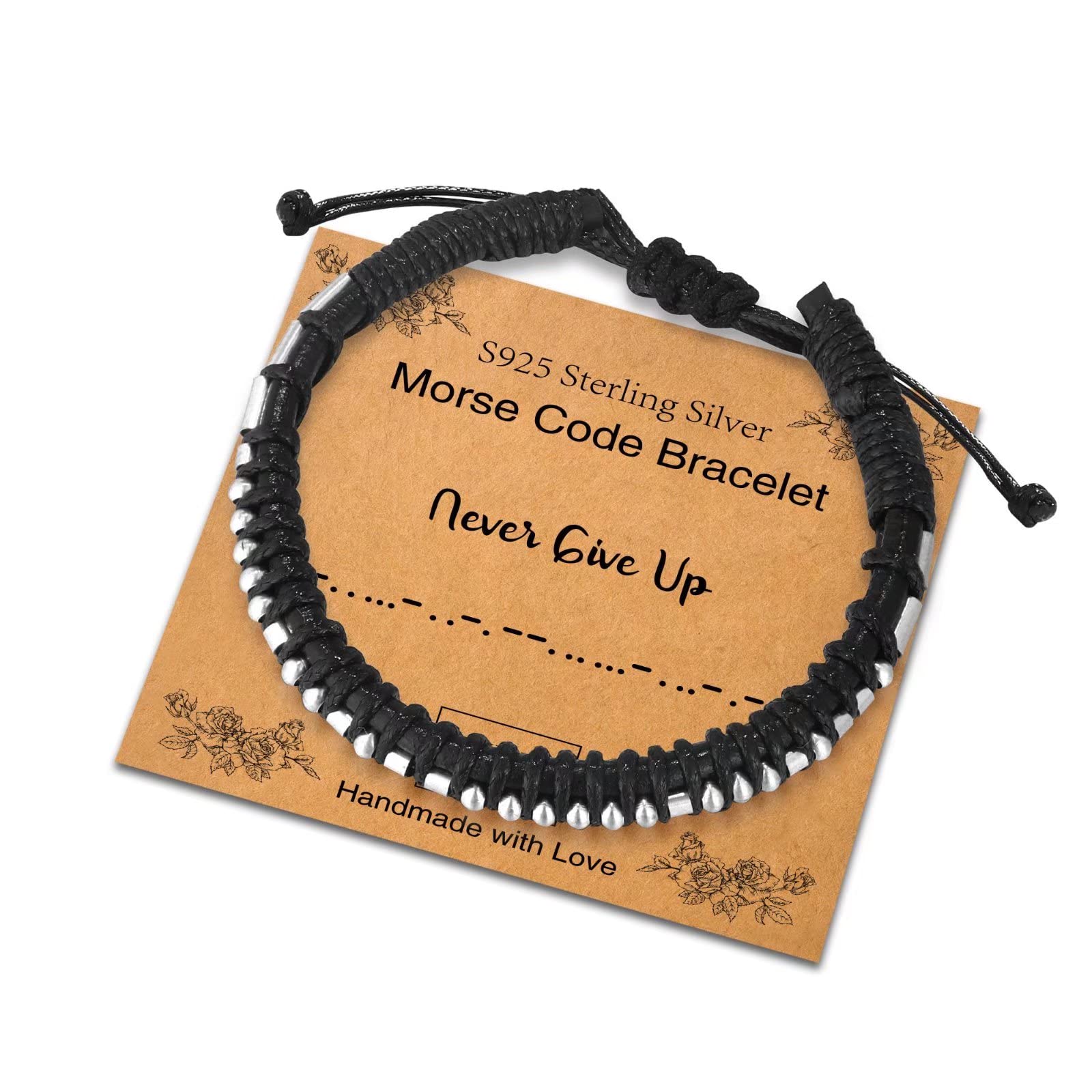 Sterling Silver Morse Code Bracelet for Women & Men - Adjustable Leather Cuff with Inspirational Message - Unique Friendship & Birthday Gift Jewelry for Her & Him - Perfect for Daily Wear, Special Occasions & Meaningful Gifts