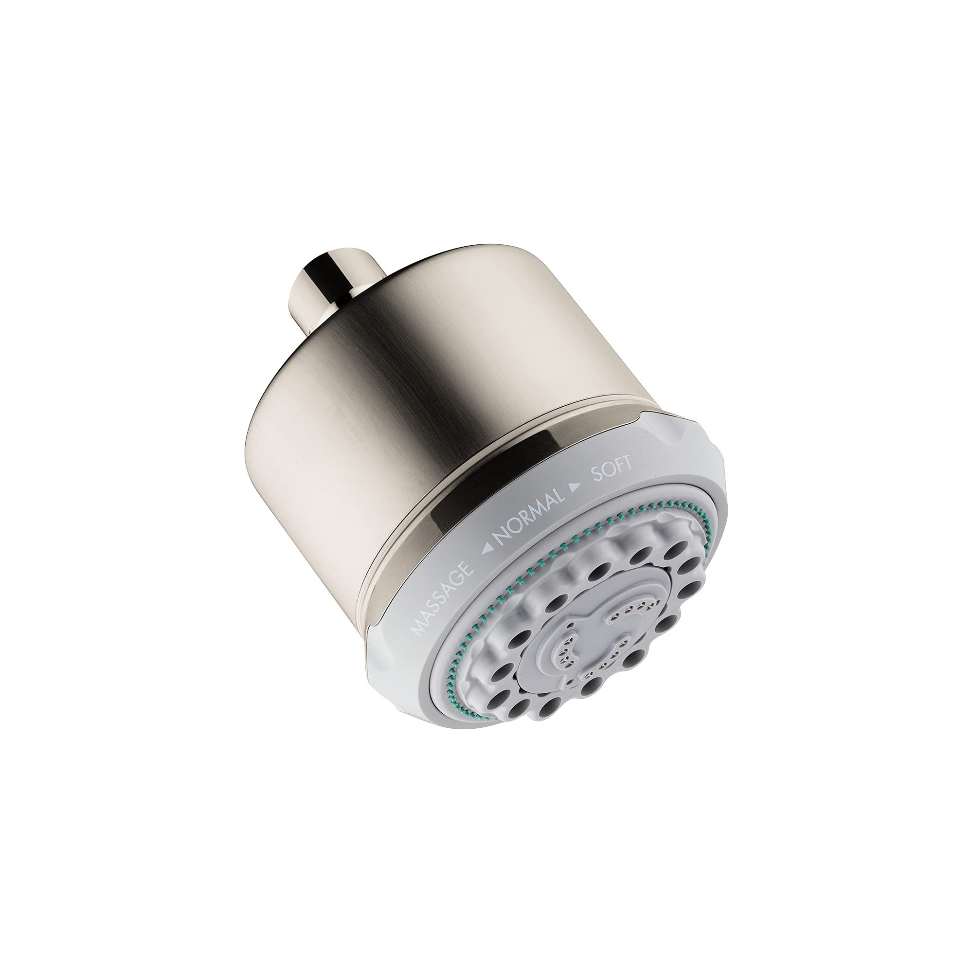 hansgrohe Clubmaster 4-inch Showerhead - Easy Clean & Install, 3-Spray Settings (Full, Pulsating Massage, Soft Spray) with QuickClean Technology in Brushed Nickel Finish (Model 28496821) - Perfect for Modern Bathrooms & Spa-Like Shower Experience