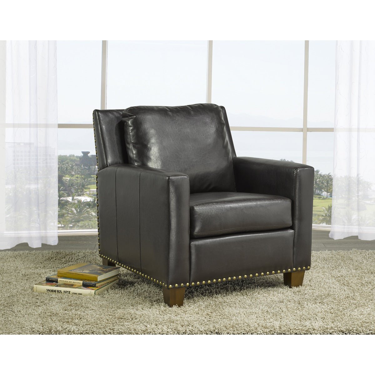 Barrington Accent Chair with Brown Faux Leather Upholstery - Stylish Living Room Seating for Home Office, Lounge & Reading Nook