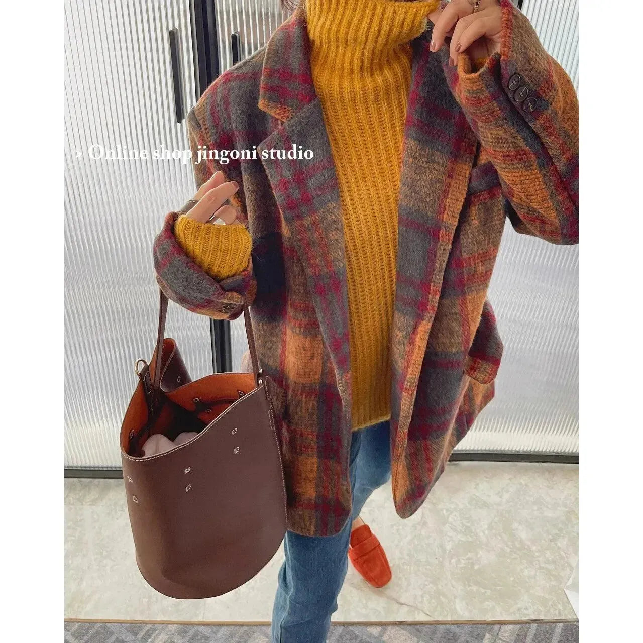Stylish Plaid Loose Fit Women's Coat - Fashionable Fall & Winter Outerwear for Casual Outings and Office Wear