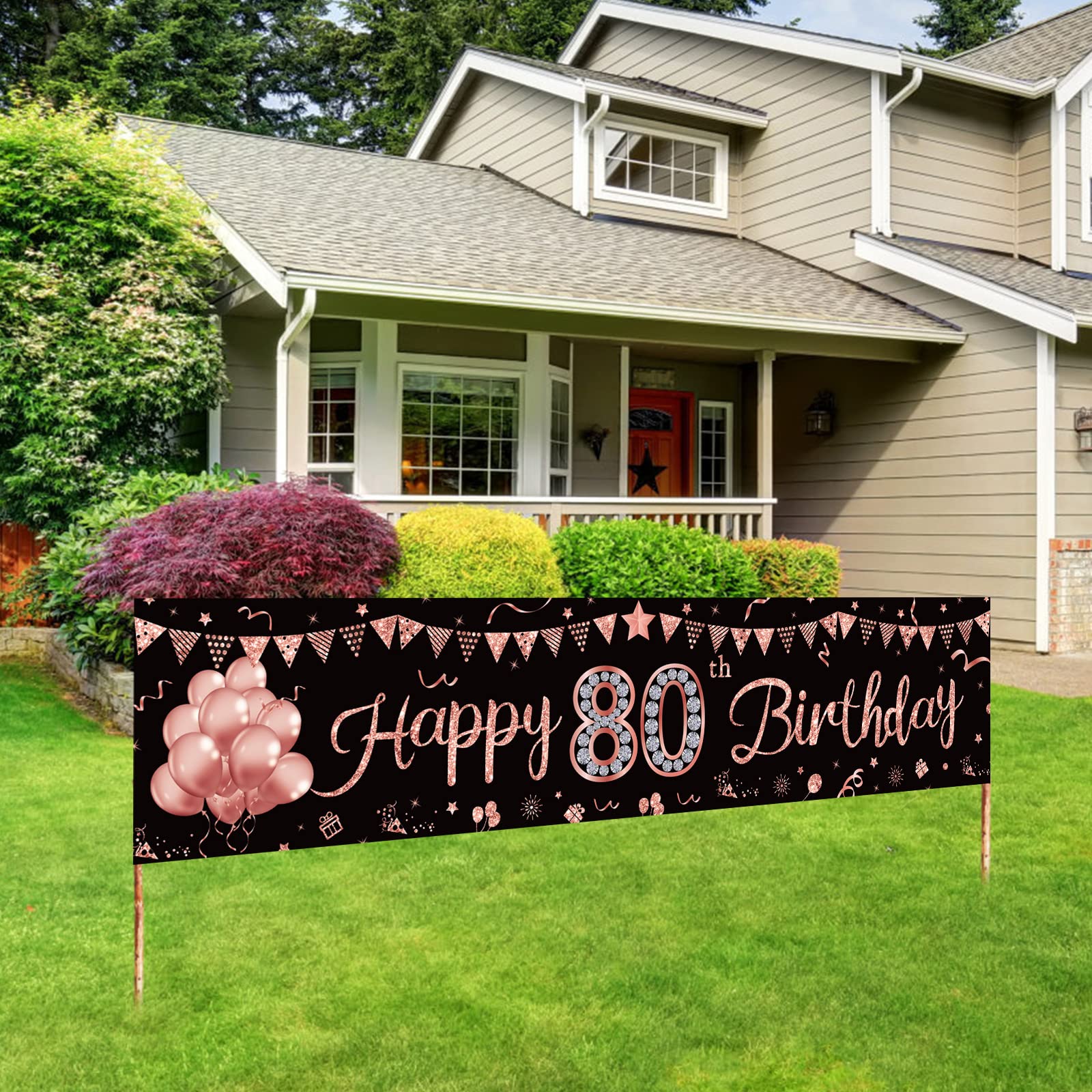 Rose Gold 80th Birthday Banner Decorations for Women - Elegant 80 Year Old Party Sign, Photo Backdrop & Wall Decor - Perfect for Indoor & Outdoor Celebrations, Milestone Birthdays, Anniversary Parties & Family Gatherings