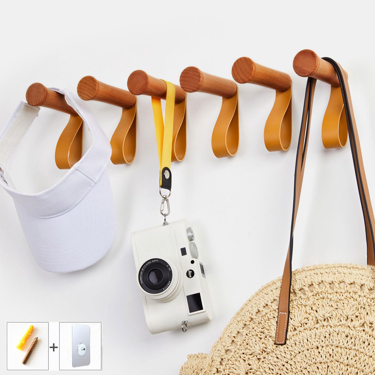 HomeDo Wooden Wall Hooks 6-Pack - Cherry Wood Coat Rack, Heavy Duty Entryway Organizer for Hats, Towels & Jackets - Decorative Wall Mounted Hanger (4inch) - Perfect for Entryway, Bathroom & Bedroom Organization