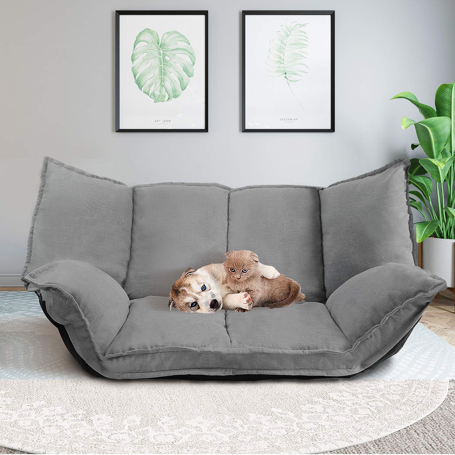 J.M.Deco Adjustable Folding Sofa Bed - Recliner Floor Lazy Couch for Living Room, Foldable Loveseat Futon Bed in Grey - Perfect for Small Spaces, Guest Rooms & Apartment Lounging