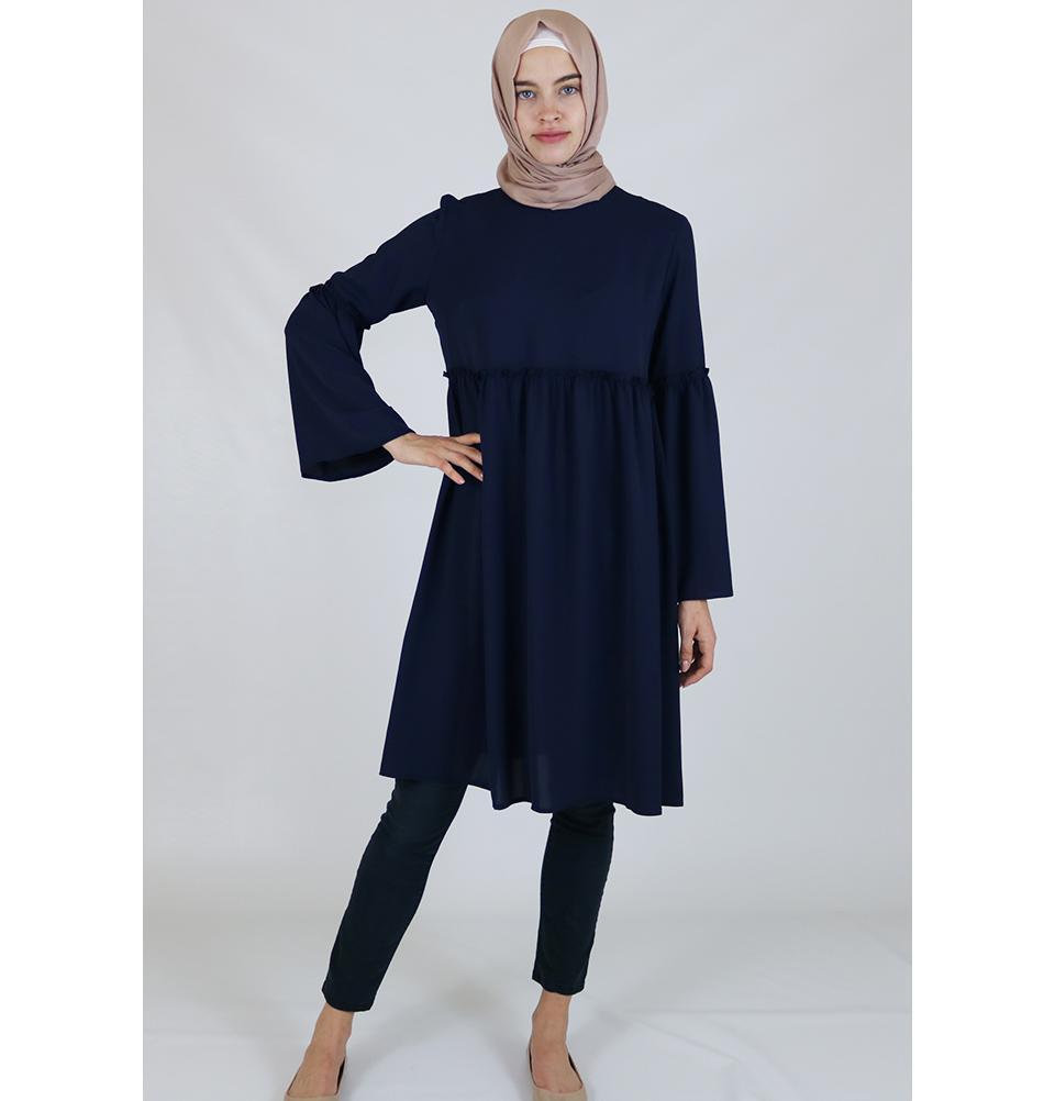 Abaci Modest Tunic TNK10956 Navy Blue - Women's Loose Fit Casual Top for Work & Church | Plus Size Flowy Blouse for Everyday Wear