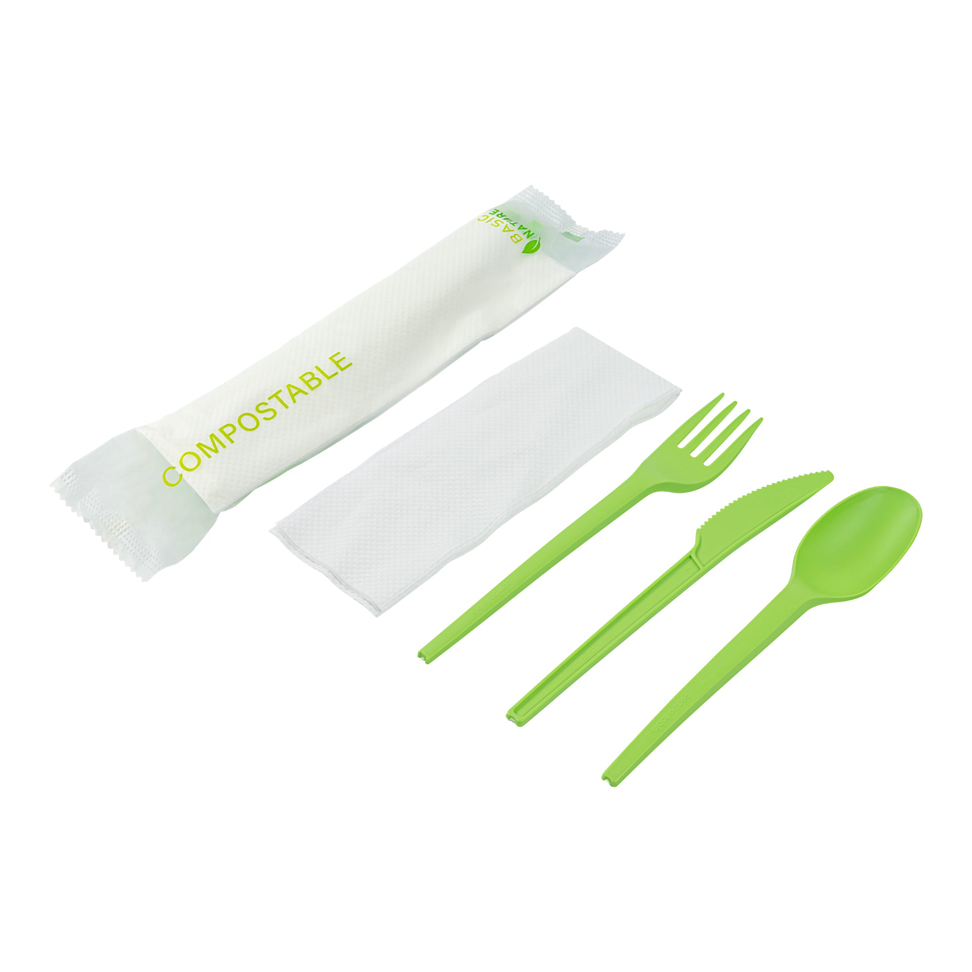 Eco-Friendly Compostable CPLA Plastic Cutlery Set - 100-Piece Box with Heat-Resistant Forks, Knives, Spoons & White Napkins | Perfect for Picnics, Parties, Catering & Sustainable Dining