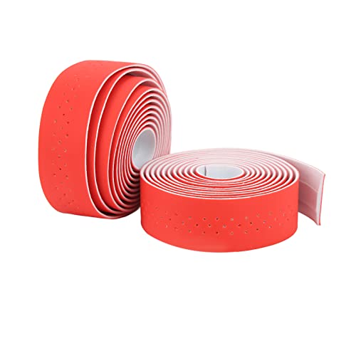 Premium Cycling Handlebar Tape - Lightweight PU Leather, Shock Absorption, Anti-Skid with Bar Blocks for Road & Mountain Bikes (Red) - Perfect for Comfortable Long-Distance Riding and Commuting