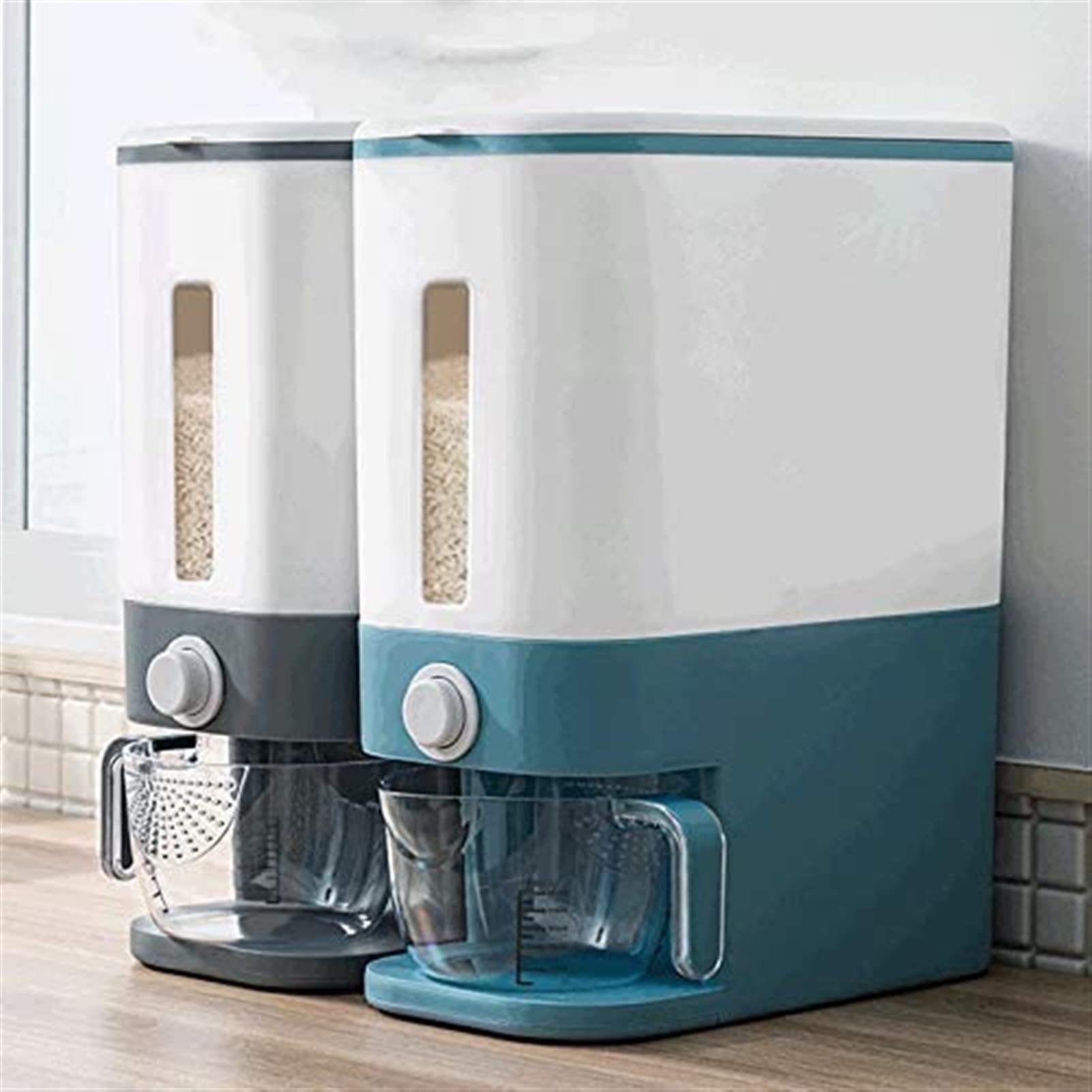 Airtight Rice Storage Container with Dispenser - Transparent Food Grain Bucket for Rice, Flour & Dry Goods (Light Green) - Perfect for Kitchen Pantry Organization & Bulk Food Storage