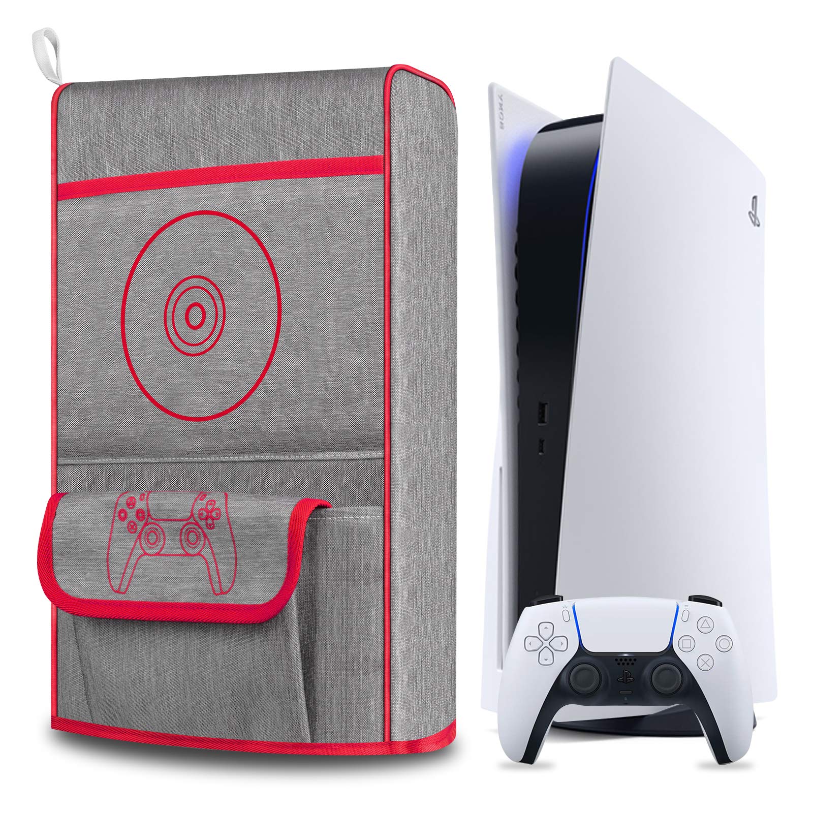 MASiKEN PS5 Controller Cover - Universal Protective Guard for PS5 Controllers with 12 Pcs Disc Pocket, Easy Access Cable Port & Soft Velvet Lining | Dustproof Protector for Gaming Console (Red) - Perfect for Gaming Sessions & Console Protection