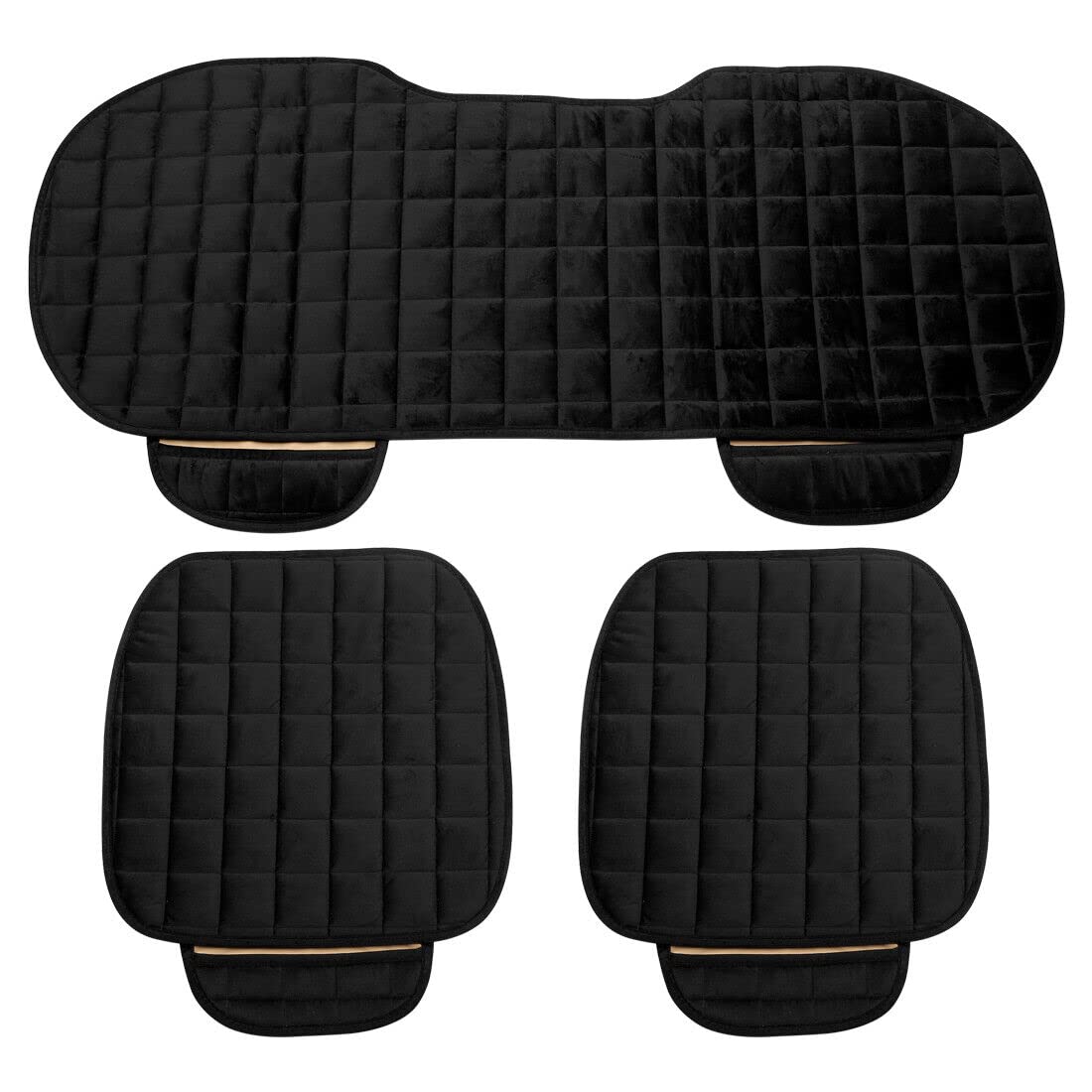 Universal Front & Rear Car Seat Covers Set - Breathable Plush Pad Chair Cushions for Cars (Black) | Comfort & Protection for Daily Commute, Road Trips & Long Drives