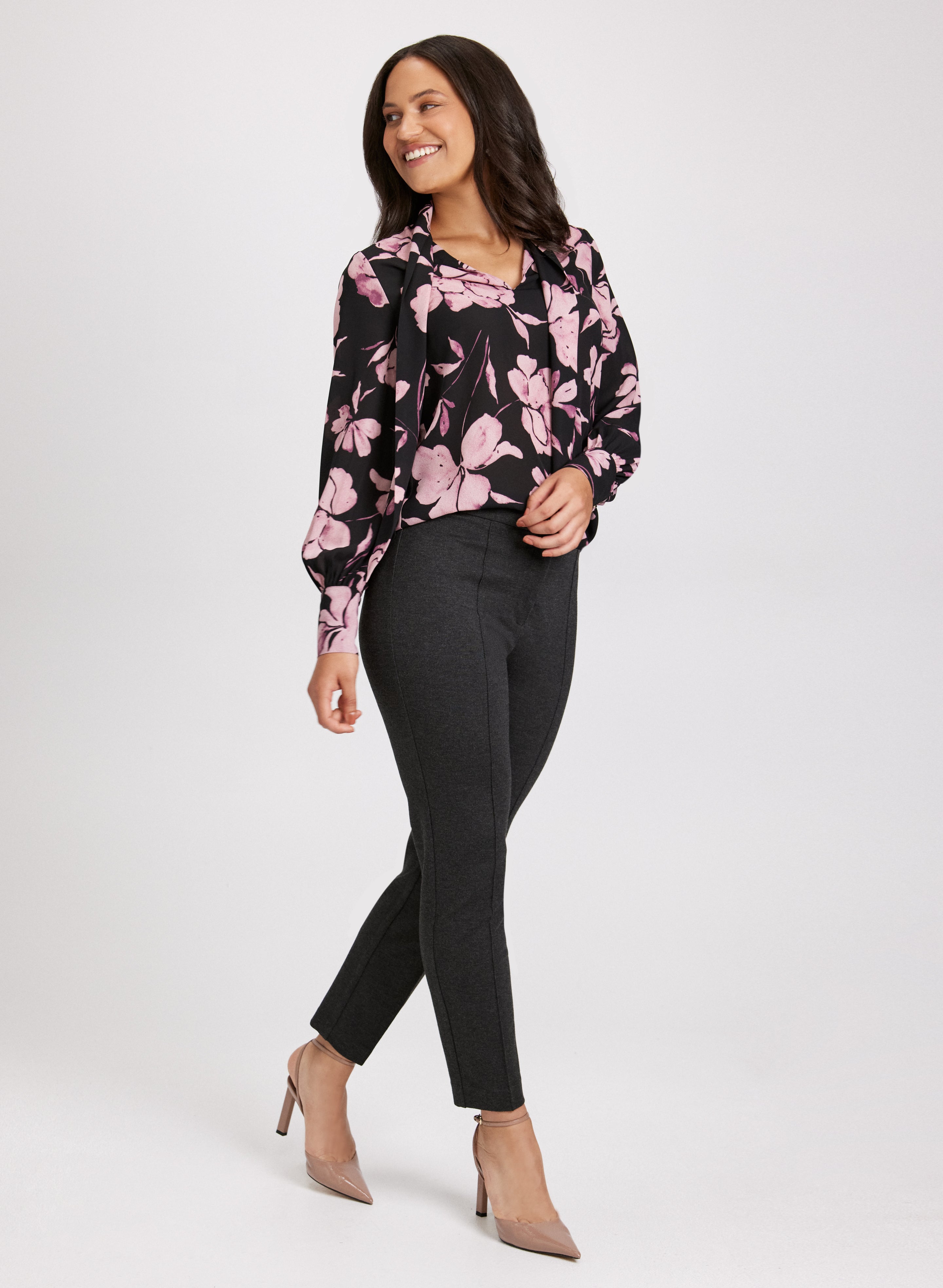 Floral Print Blouse & Slim Leg Pants Set - Women's Elegant Office Wear & Casual Outfit for Work, Dating, and Special Occasions