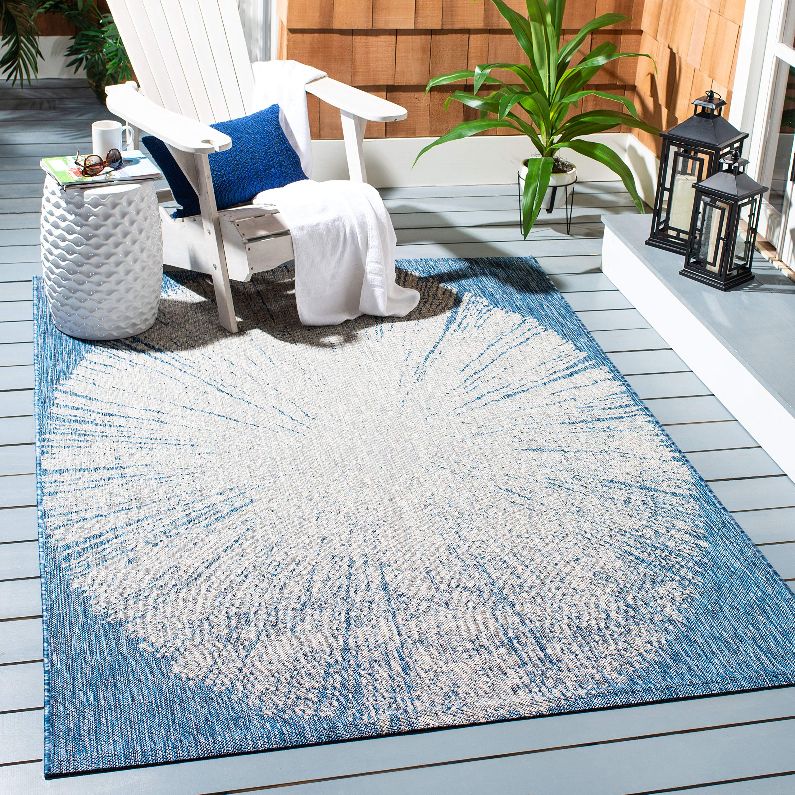 SAFAVIEH Courtyard Collection 9' x 12' Navy/Grey Indoor Outdoor Waterproof Rug - Easy to Clean, Durable for Patio, Backyard, Mudroom, Deck & Poolside Use