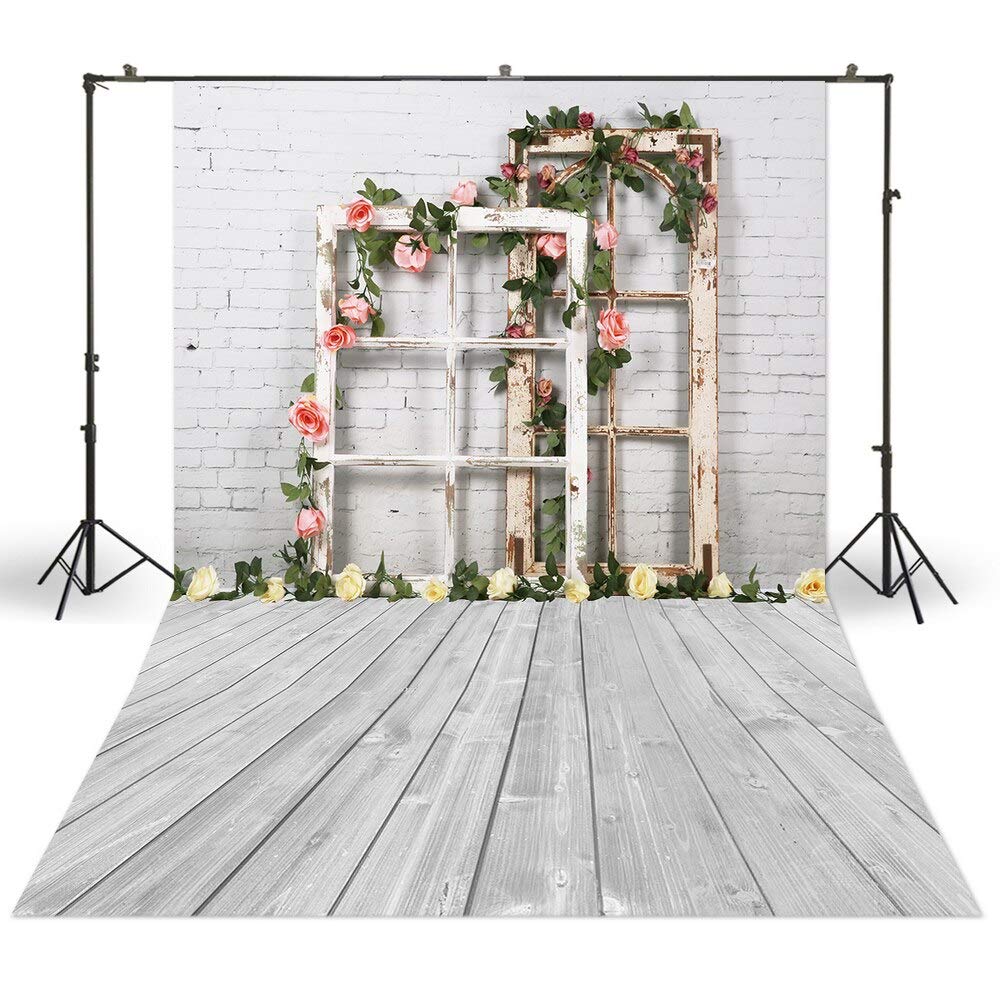5x7ft Floral Bunting Photography Backdrop - White Wood Grain Background for Studio Portraits, Baby Cake Smash, Kids Christmas & Spring Photo Shoots - Perfect for Birthday Parties, Newborn Photos, and Seasonal Decorations