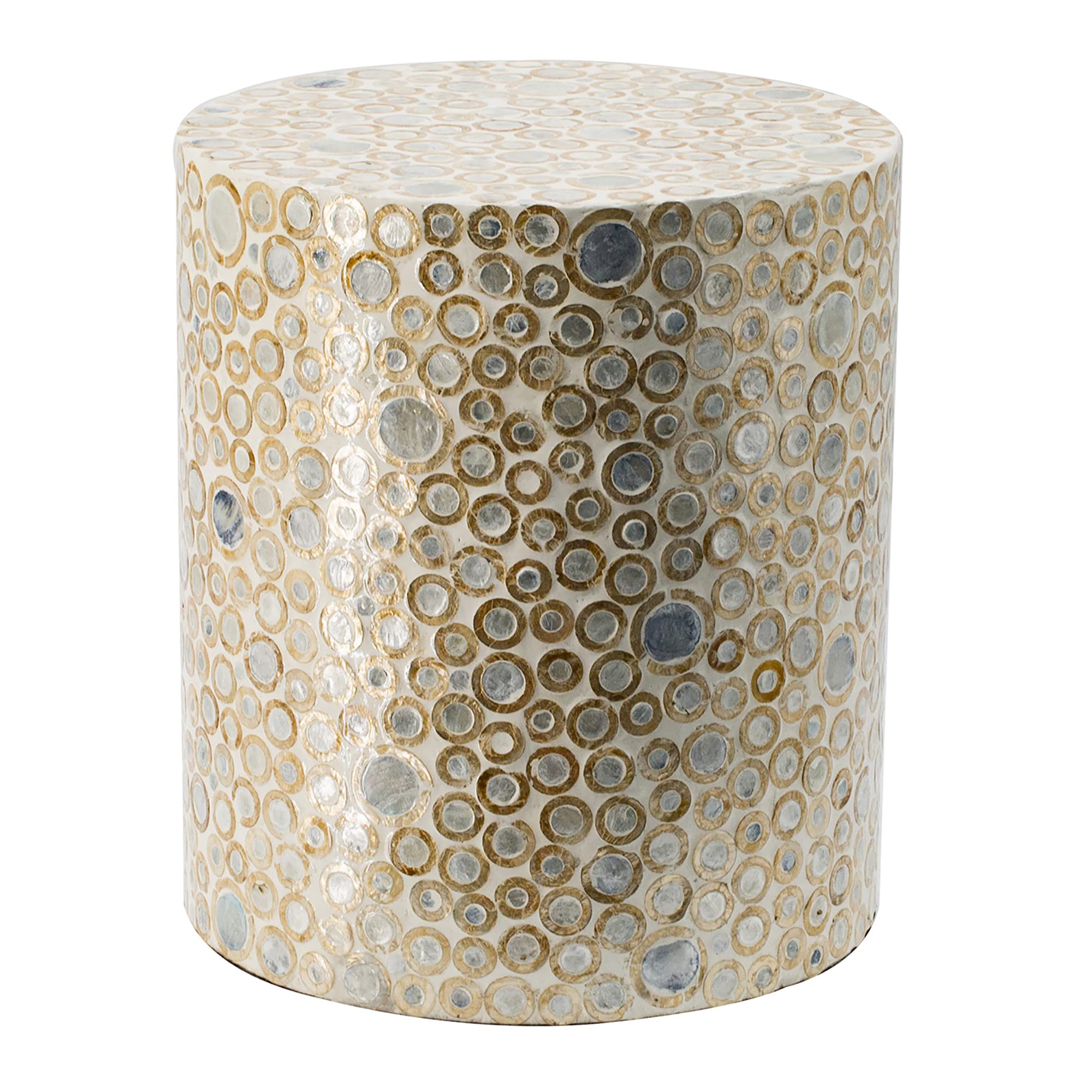 Mother of Pearl End Table - Cream Capiz Stool for Living Room Decor