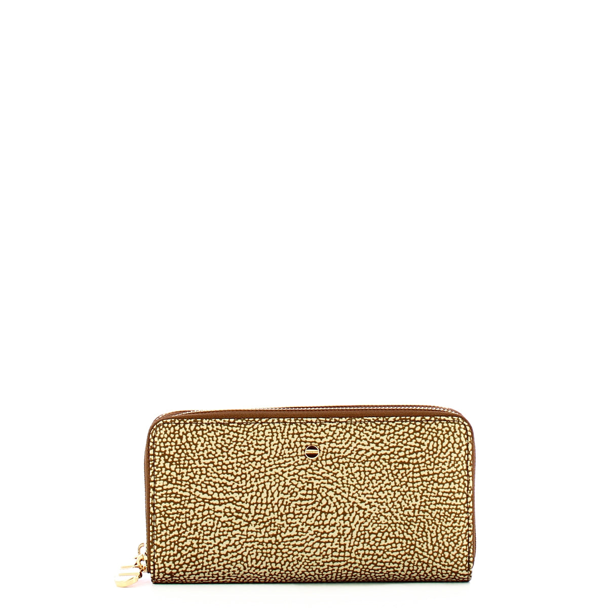 Borbonese Double Zip Around RFID Blocking Wallet in Beige & Marrone - Secure Travel & Everyday Use
