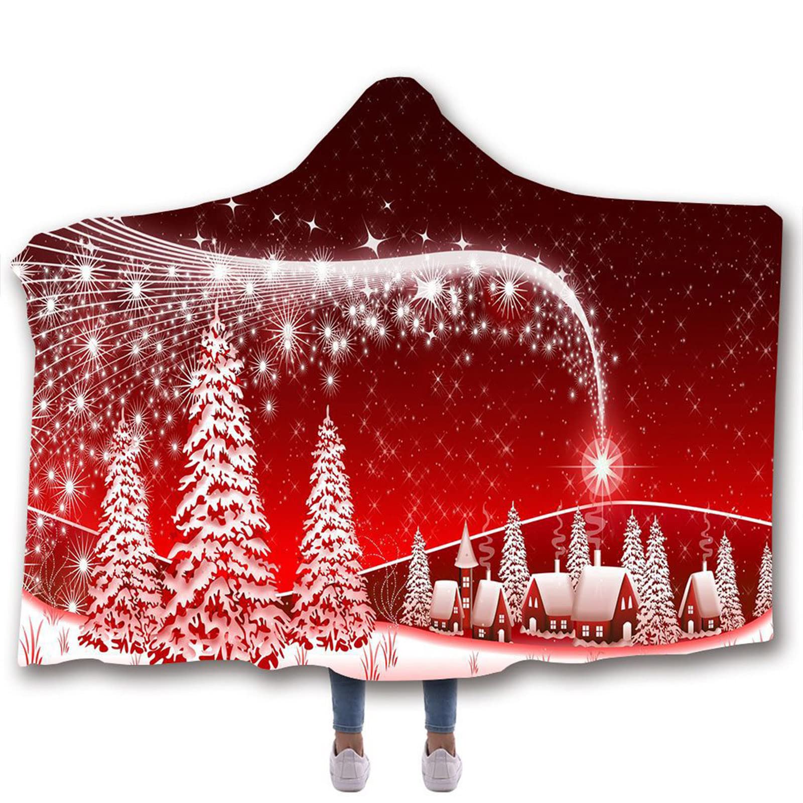 QWEEI Digital Printing Hooded Blanket Cloak - 150x110cm Soft Fleece Wearable Blanket for Adults & Teens - Perfect for Lunch Breaks, Cosplay, Magic Hoodies & Home Relaxation