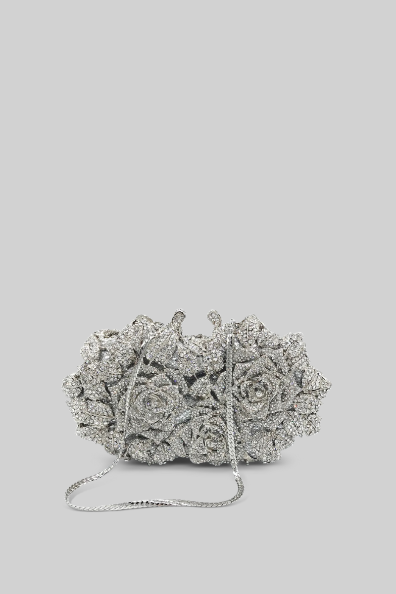 Elegant Silver Crystal Embellished Clutch Bag for Women - Perfect for Evening Parties, Weddings & Special Occasions