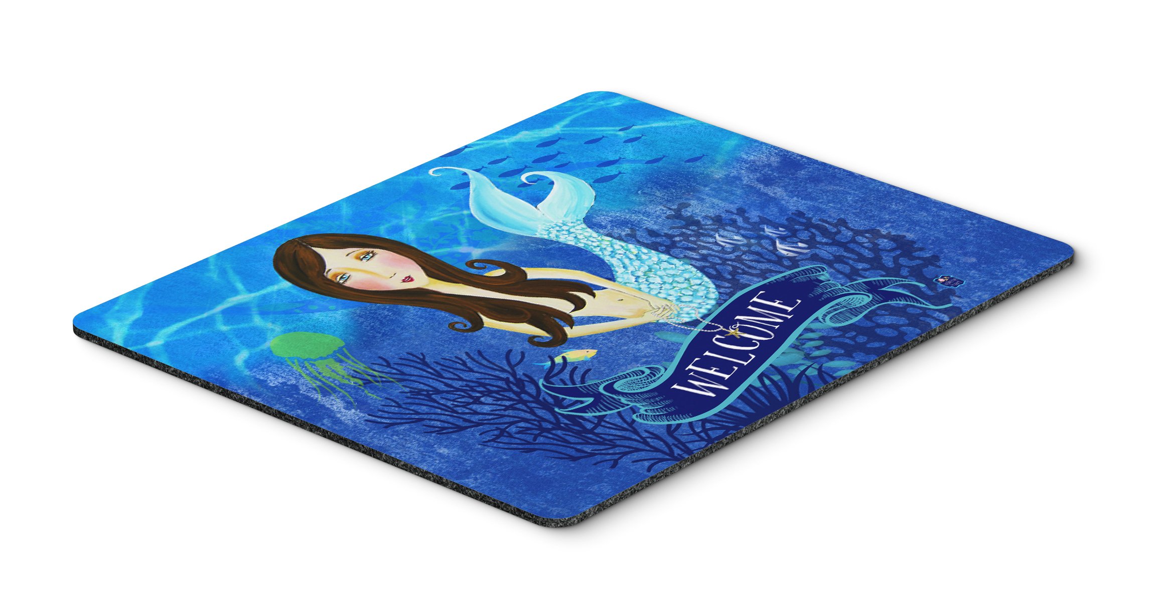 Caroline's Treasures VHA3010MP Welcome Mermaid Mouse Pad - Non-Slip Large Gaming Mousepad, Hot Pad & Trivet for Home Office, Computer, Laptop - Washable Desk Mat for Work & Gaming Setup
