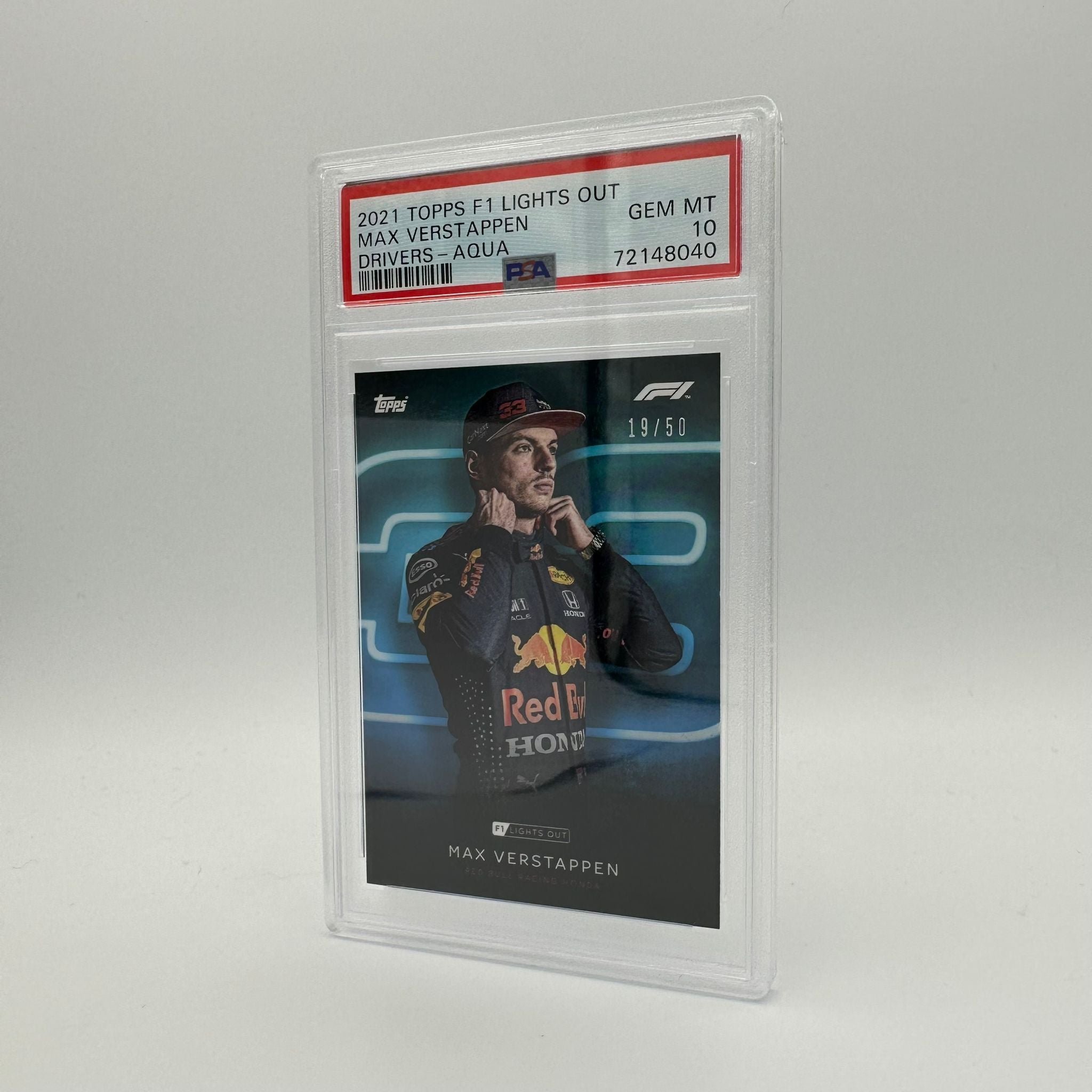 PSA 10 Graded 19/50 Max Verstappen 2021 Topps Chrome Formula 1 F1 Drivers Aqua Parallel Refractor - Rare Collectible for Racing Fans & Sports Card Investors (Perfect for Display, Trading, or Portfolio Diversification)