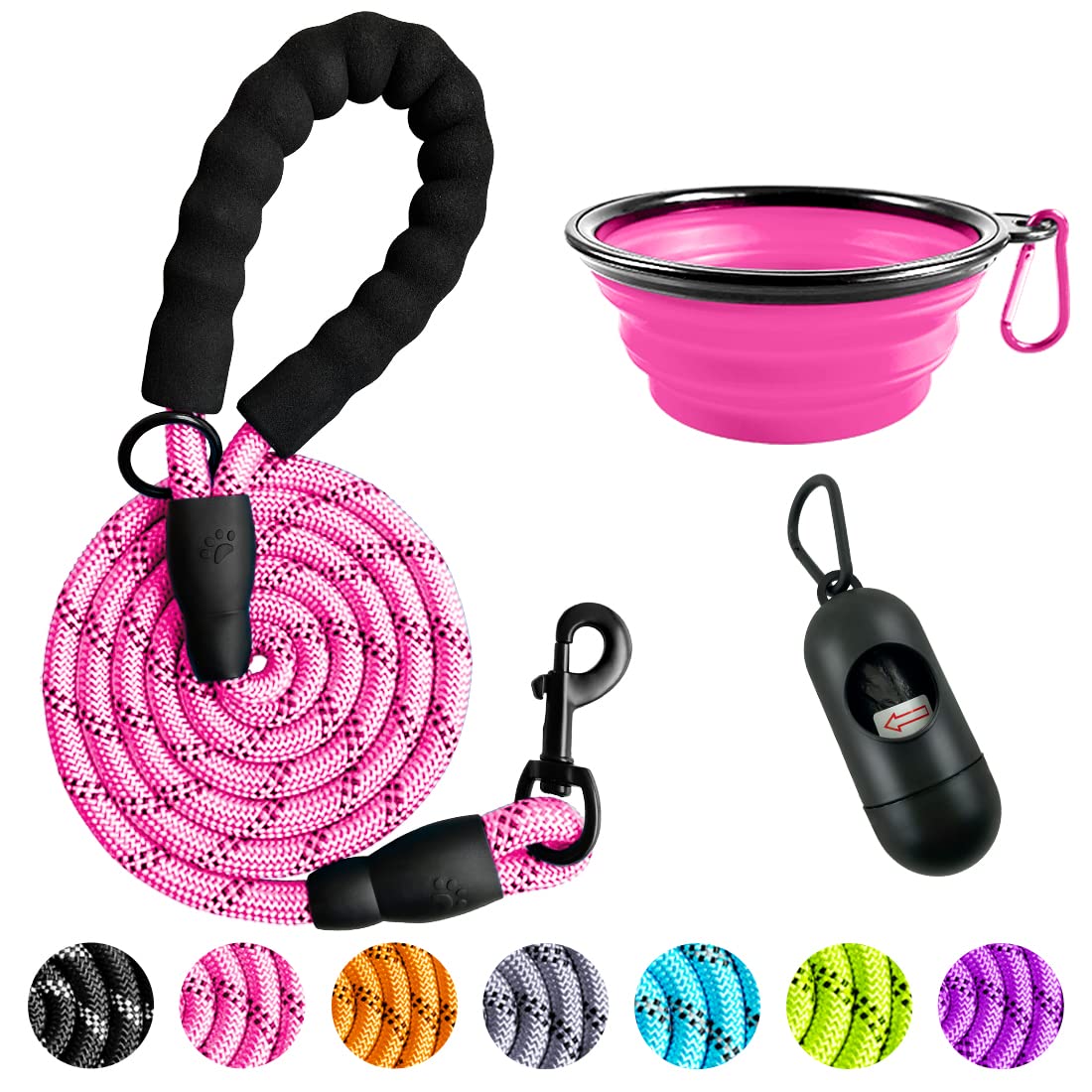 5/6/10 FT Heavy Duty Dog Leash with Padded Handle - Reflective Pet Leash for Small, Medium & Large Dogs - Includes Collapsible Water Bowl & Waste Bags - Perfect for Walking, Hiking, Training & Outdoor Adventures