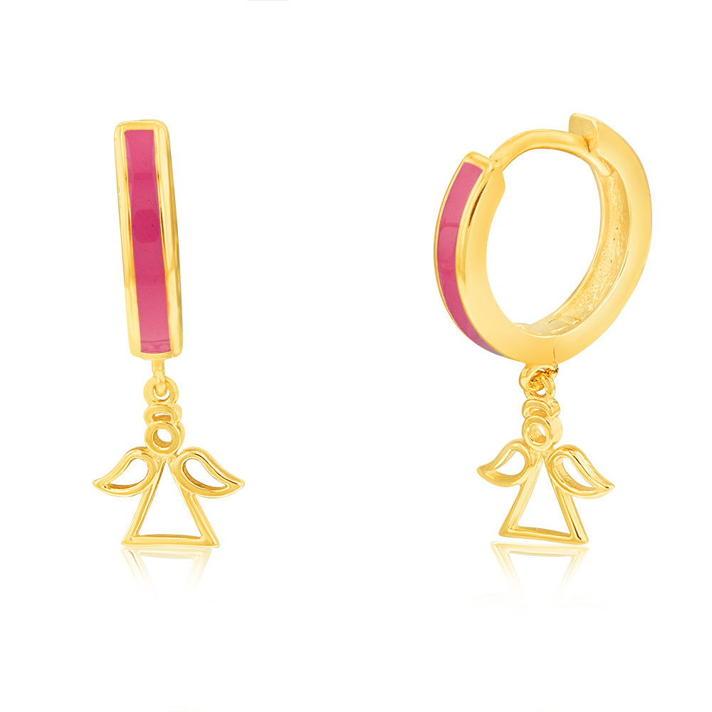 9ct Yellow Gold Angel on Red Enamel Sleeper Earrings - Dainty Religious Jewelry for Women - Perfect for Everyday Wear, Gifts & Special Occasions