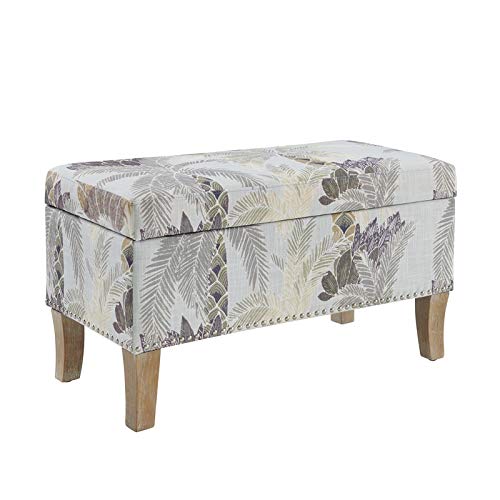 Riverbay Furniture Gray Leaf Print Wood Upholstered Storage Ottoman Bench - Extra Seating & Hidden Storage for Living Room, Bedroom & Nursery