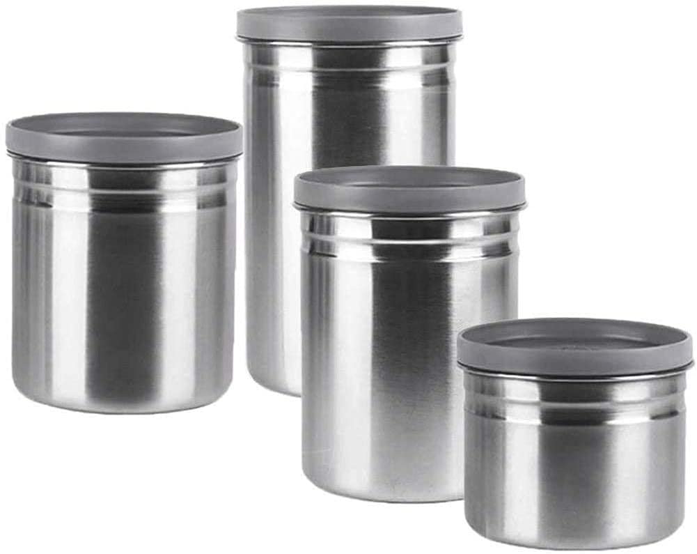 4-Piece Stainless Steel Airtight Food Storage Containers with Locking Lids - Kitchen Pantry Organization for Tea, Coffee, Snacks & Dry Goods | Perfect for Home, Office & Restaurant Use