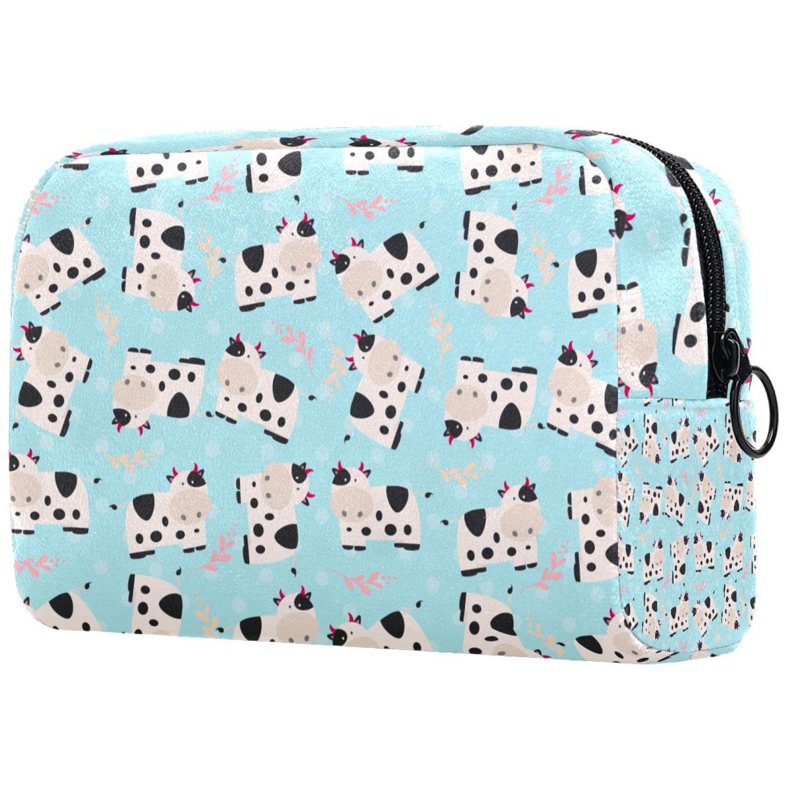 Cute Cow Print Cosmetic Bag for Women & Girls | Waterproof Makeup Pouch with Zipper | Travel Toiletry Organizer for Purse, Cosmetics & Accessories | Perfect for Daily Use, Travel & Gift Giving