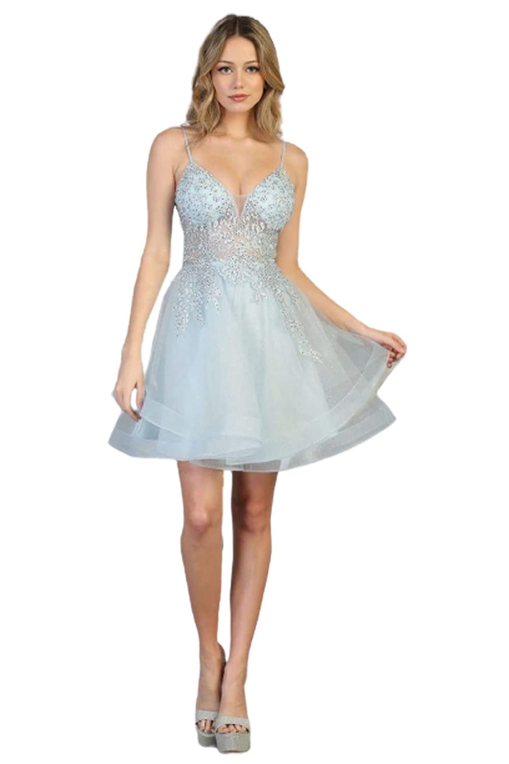 Elegant Embellished Graduation Dress in Baby Blue - Perfect for Graduation Ceremonies, Prom Nights & Special Occasions