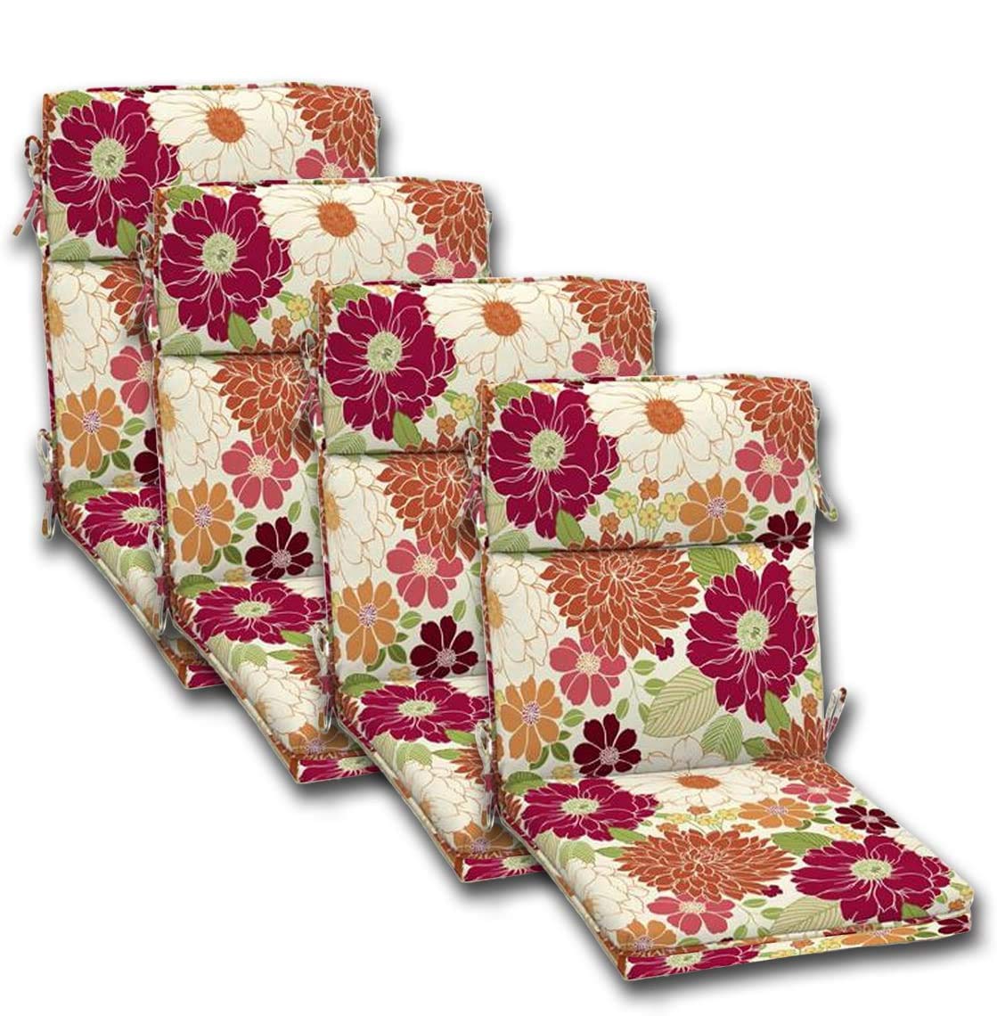 Outdoor Dining Chair Cushions Set of 4 - 44x21x4.50 Inch Waterproof Polyester Cushions with Zipper Closure - Floral Pattern Patio Furniture Cushions for Garden, Deck & Poolside Use