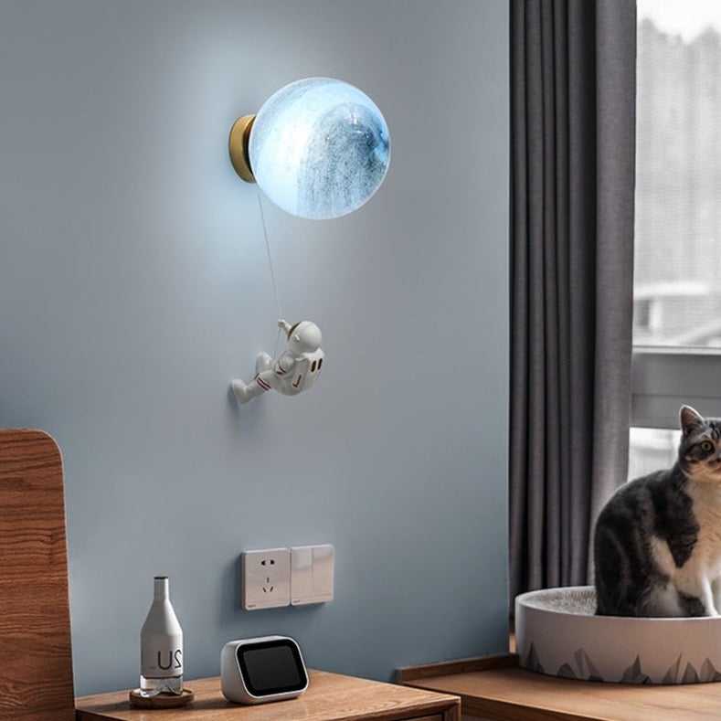 NASA Astronaut on Moon Wall Lamp - LED Night Light for Kids Room, Bedroom & Nursery - Space-Themed Decor for Boys & Girls