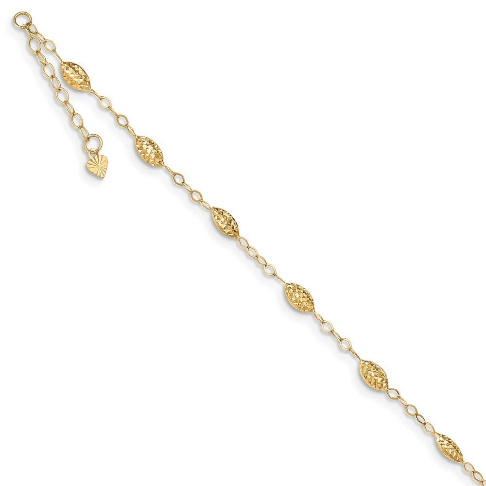 14K Yellow Gold Puff Rice Bead Anklet with 1