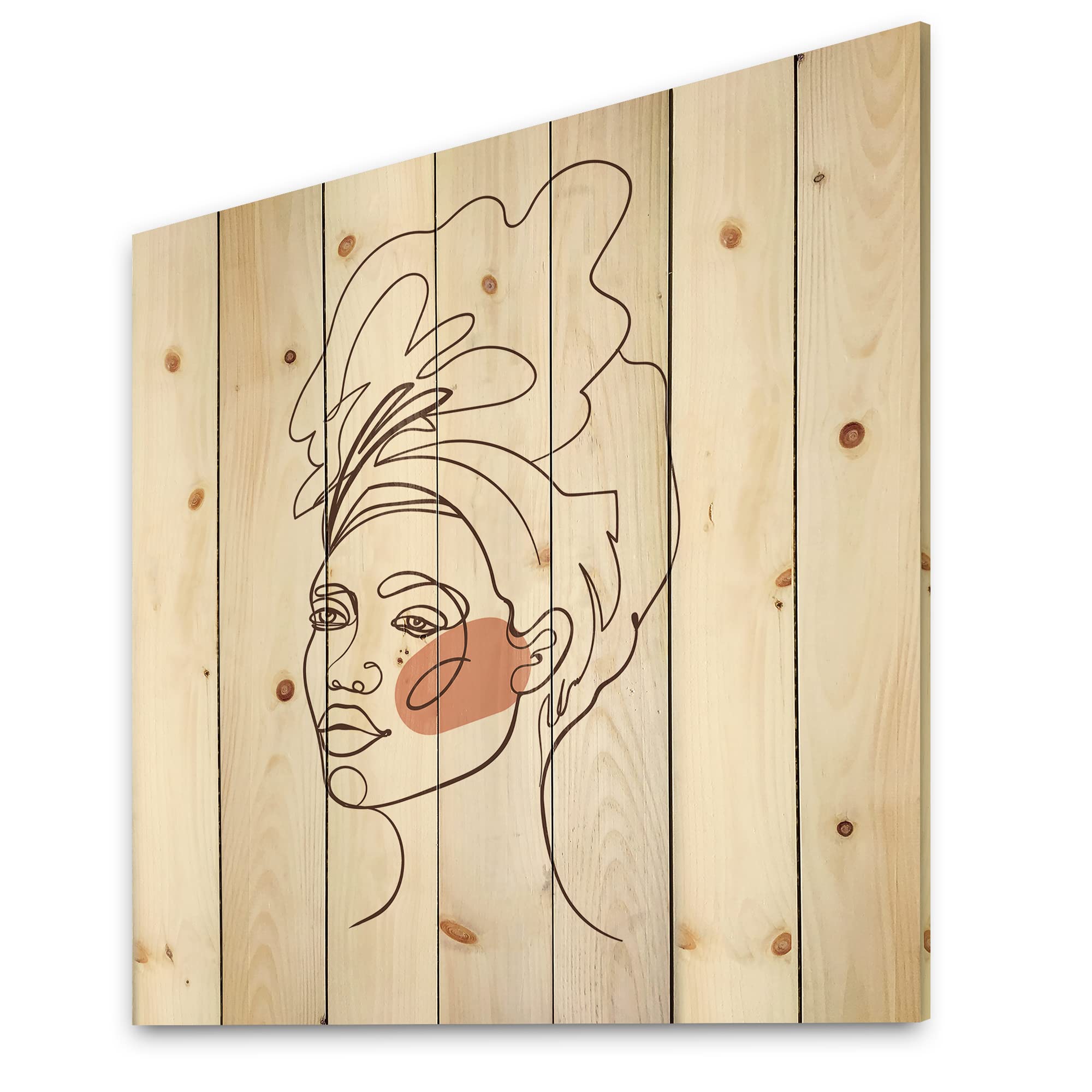 DesignQ One Line Portrait of African American Woman III - Modern Abstract Wood Wall Art Decor, Large Contemporary Pine Wood Panel Painting for Living Room, Bedroom & Office Wall Decor