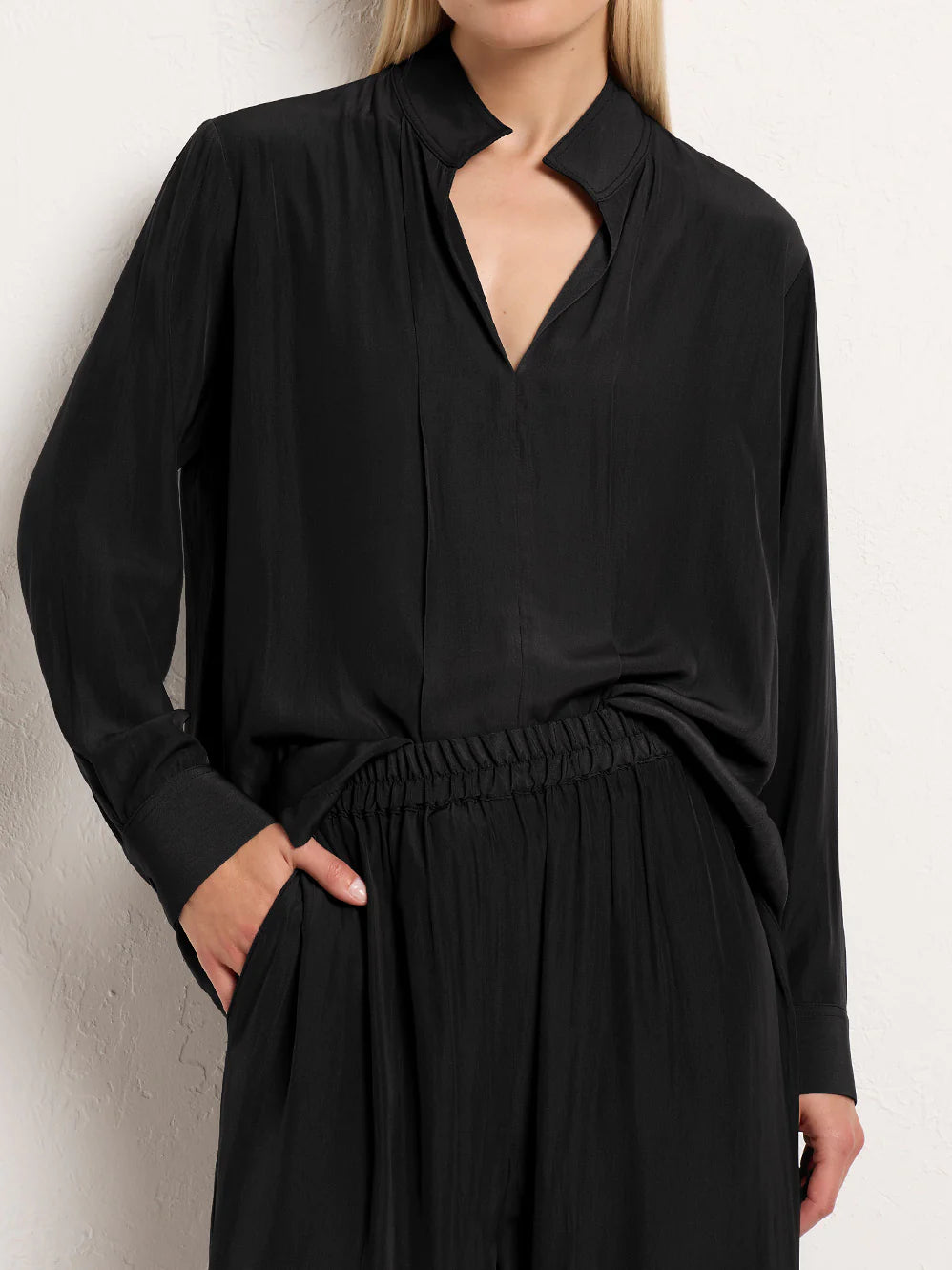 Stylish Bevel Neck Shirt in Coal Black - Perfect for Casual Outfits & Office Wear