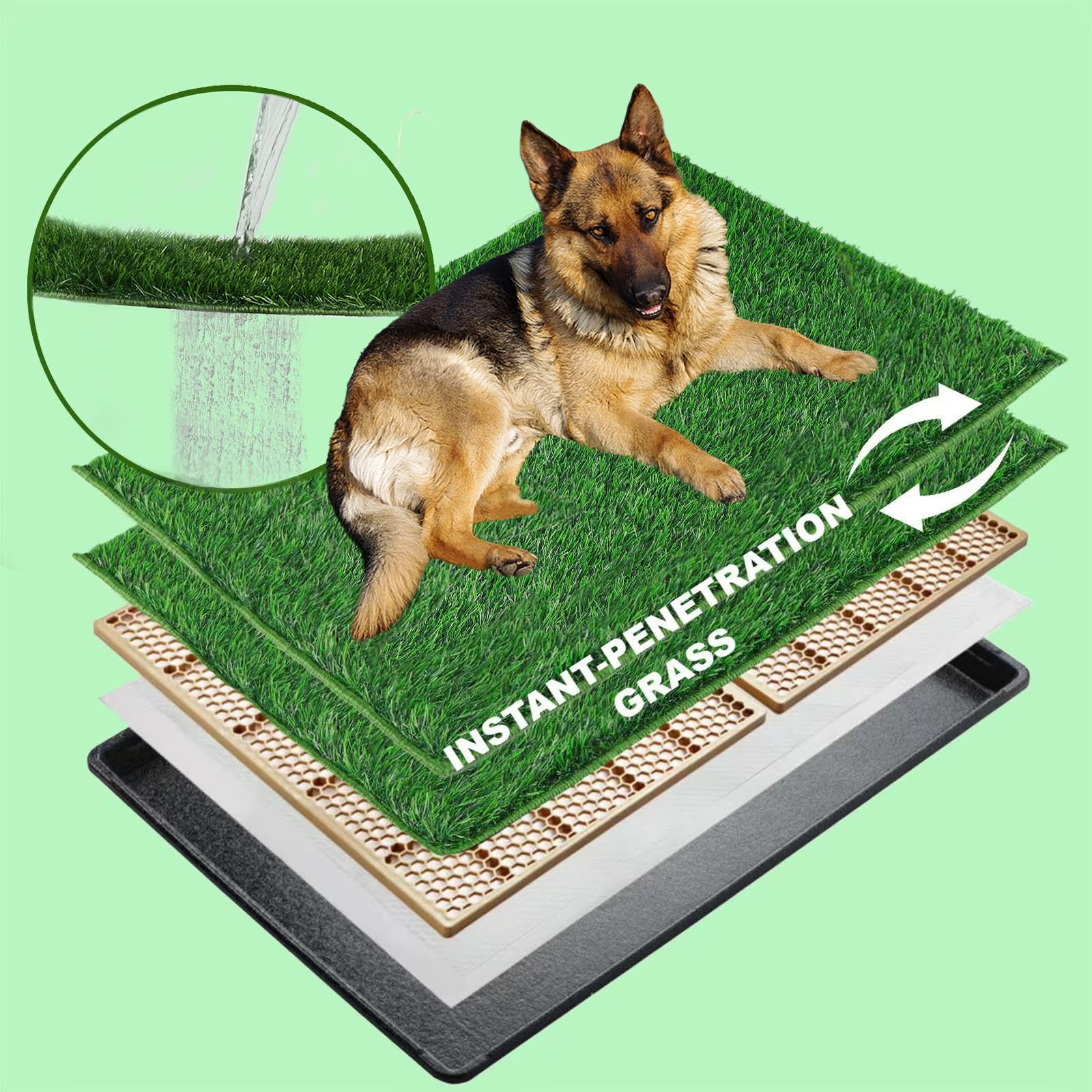 **MEEXPAWS XL Dog Grass Pad With Tray - Artificial Potty for Balcony & Indoor Use, New Generation Quick-Drain Pee Pad, Washable & Disposable Dog Litter Box with Hemmed Edge - Perfect for Small Dogs, Puppies & Apartment Living**