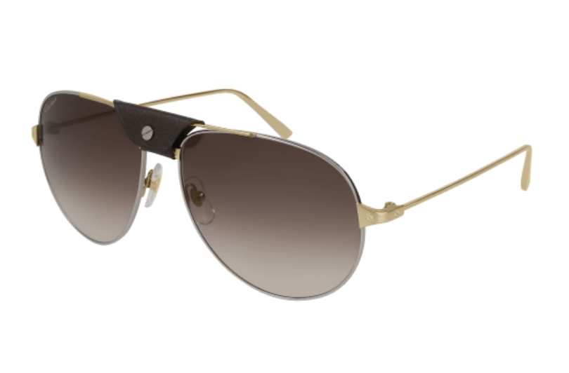 Cartier CT0038S 004 Ruthenium Gold/Brown Gradient Square Men's Sunglasses - Luxury Aviator Style for Driving, Travel & Outdoor Fashion