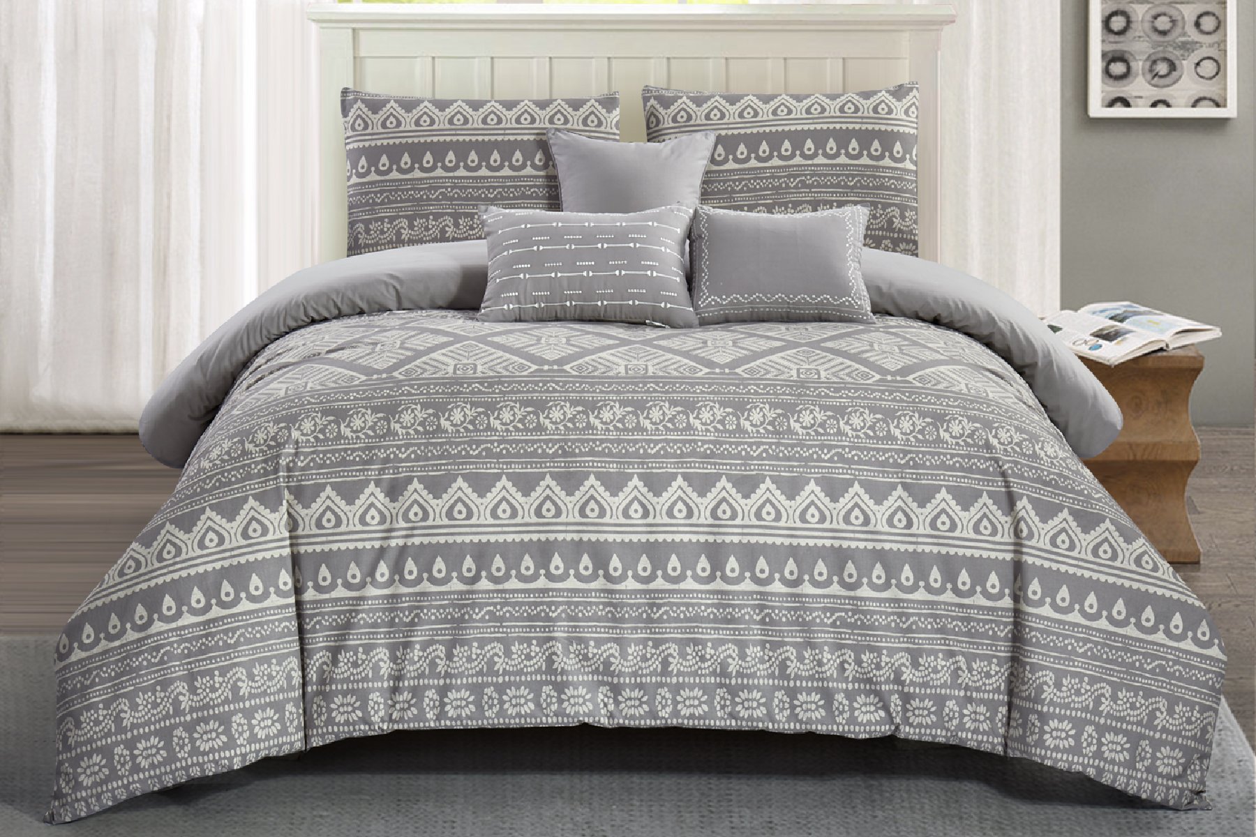 Wonder Home Jaipur Comforter Set - Queen Size Grey Bedding - Soft & Breathable for All Seasons - Perfect for Master Bedroom, Guest Room & Cozy Nights
