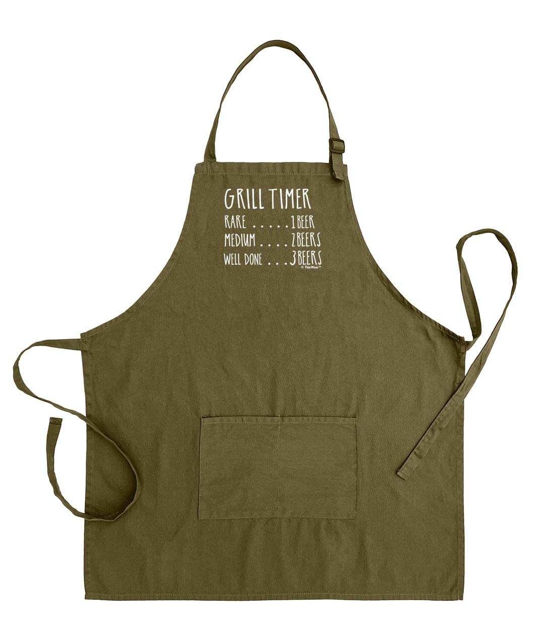 ThisWear Adjustable BBQ Grill Timer Apron with Two Pockets - Perfect for Outdoor Cooking, Grilling & Backyard Parties